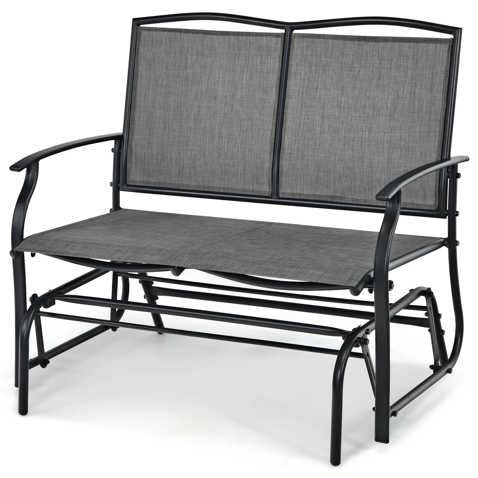 SUGIFT Gray 2-Person Steel Patio Rocking Loveseat with Textilene Mesh, 396-lb Capacity