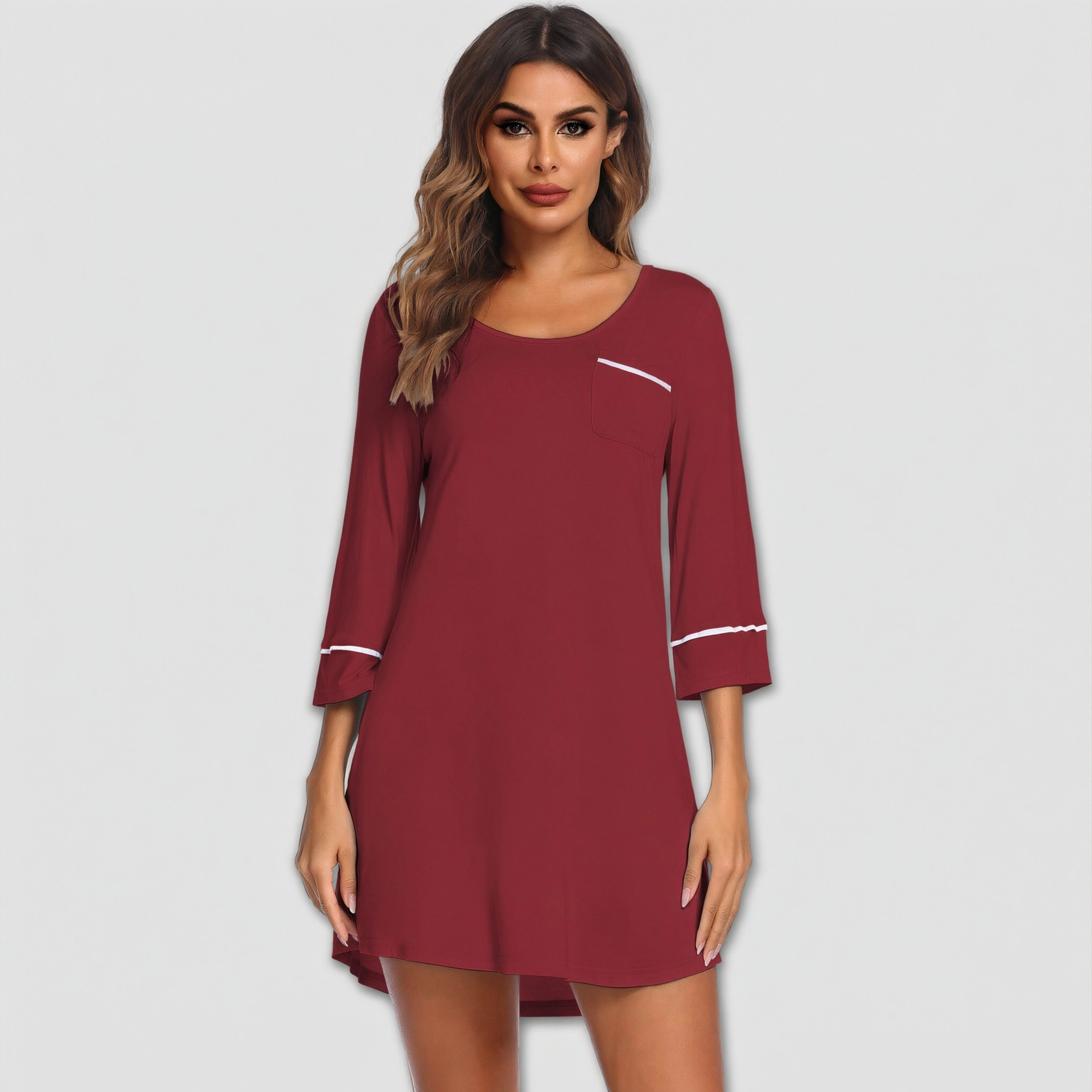Ekouaer Women Nightgown Night Dress Three Quarter Sleeve Night Shirt Sleepshirt with Chest Pocket