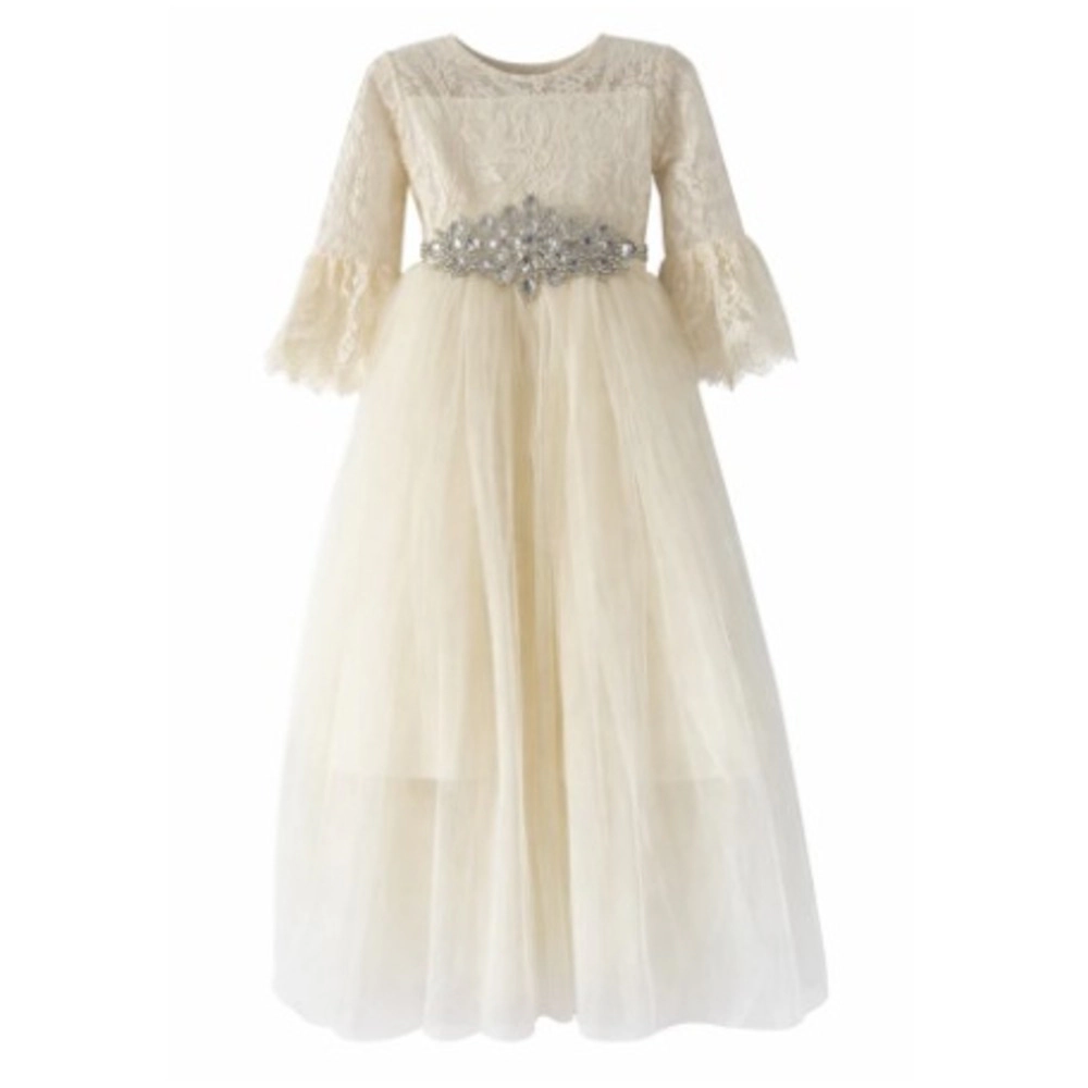 Laurenza's Toddler Girls Tulle Flower Girl Dress with Gem Belt