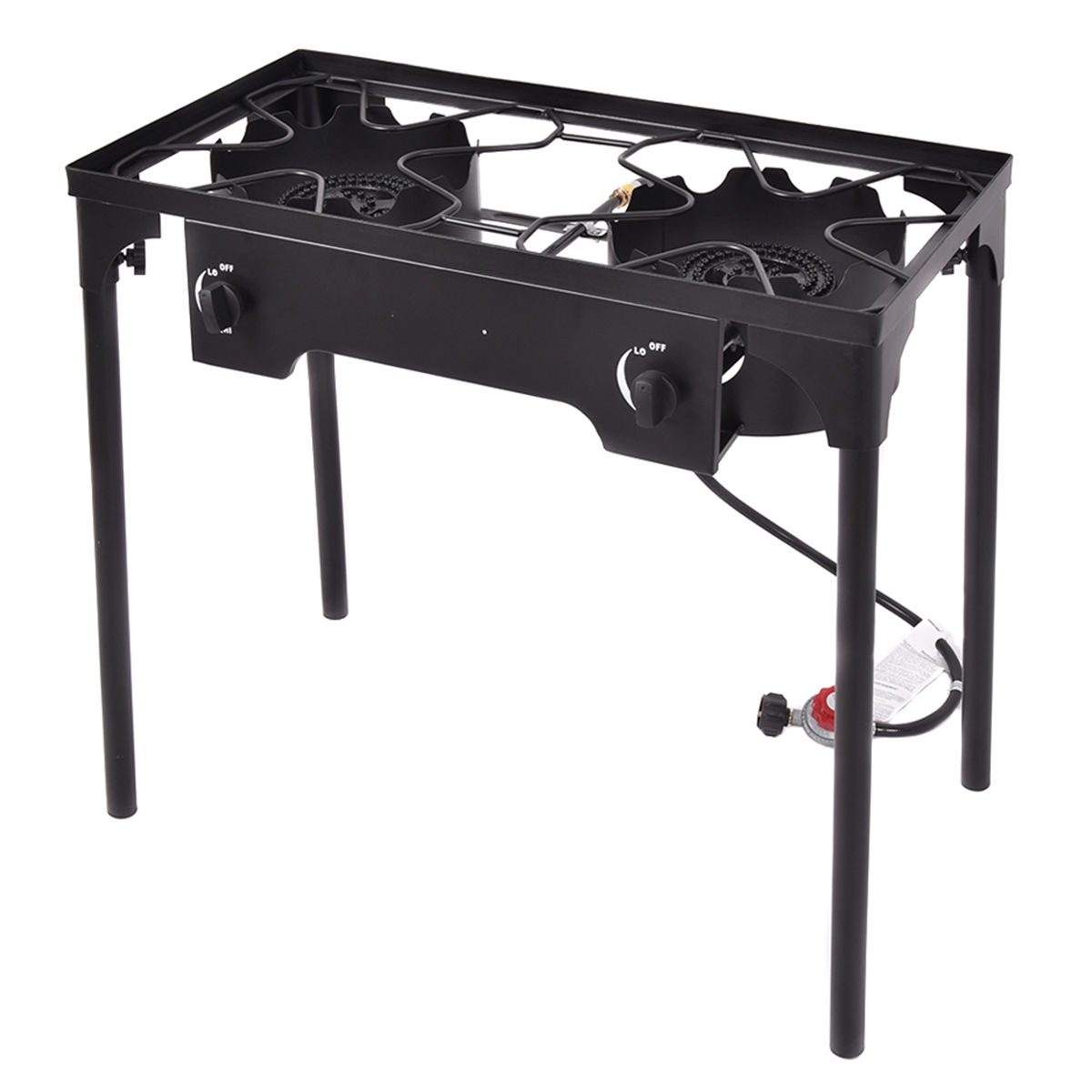 SUGIFT 150000 BTU Double Burner Stove BBQ Grill Cast Iron LPG Outdoor Stove 3.35-sq-ft Cooking Area 31-in Wide Black