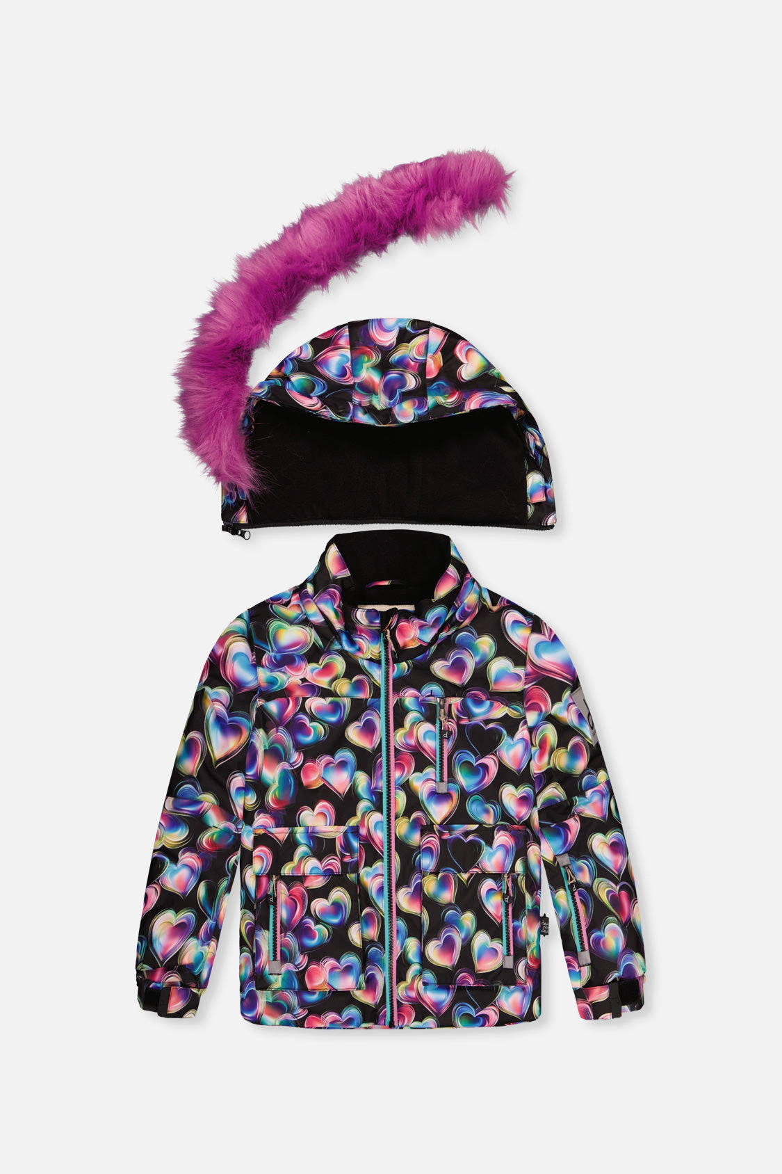 Deux par Girls Heart Print Two Piece Play Snowsuit with Hooded Jacket and Snow Pants