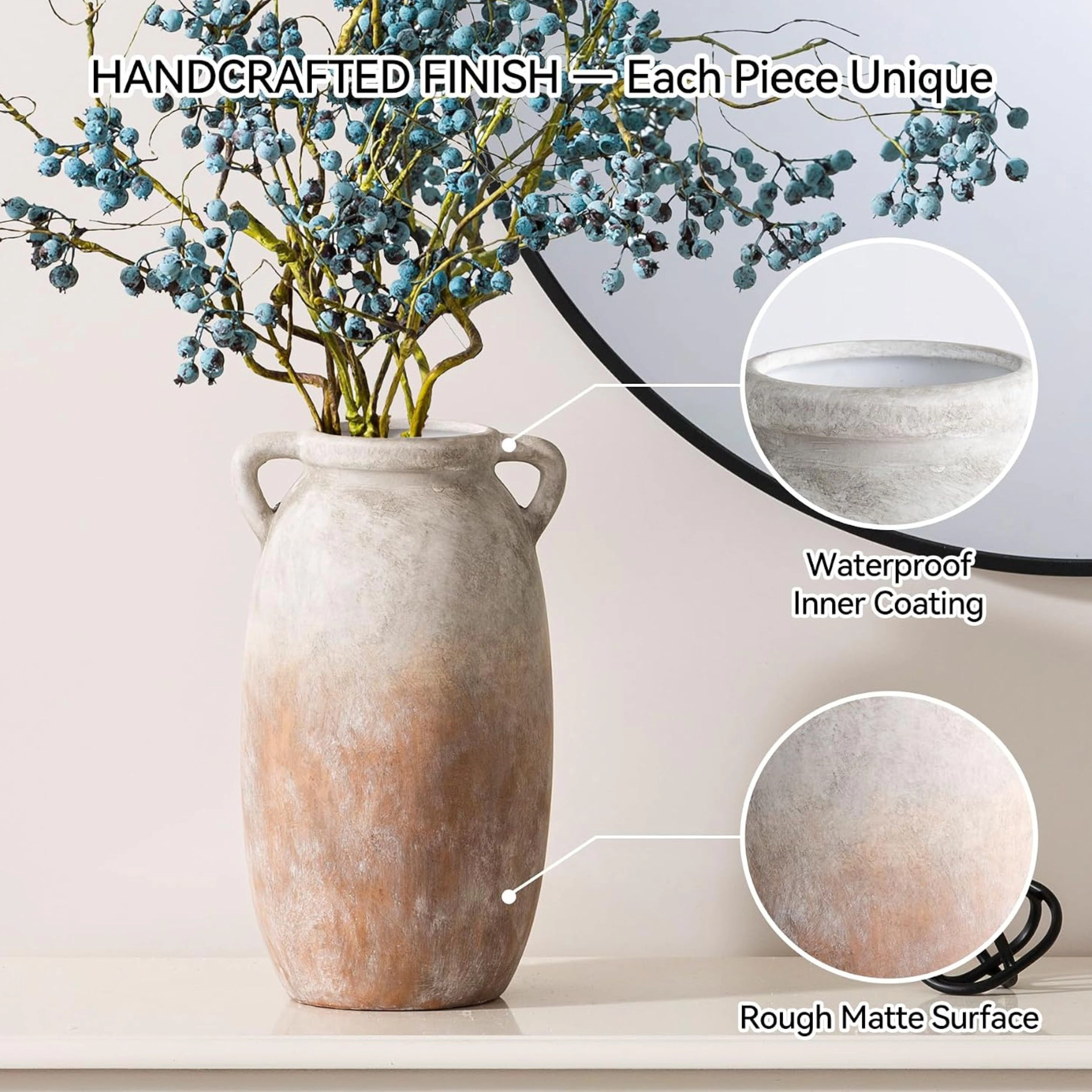 Stock Preferred 12 Inch Rustic Ceramic Flower Vase Farmhouse Tall Terracotta Home Decor