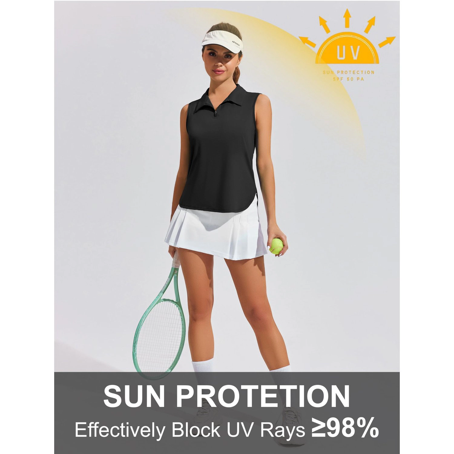 Pinspark Womens Sleeveless Polo Shirts Zip Neck Collared Casual Summer Golf Tank Tops