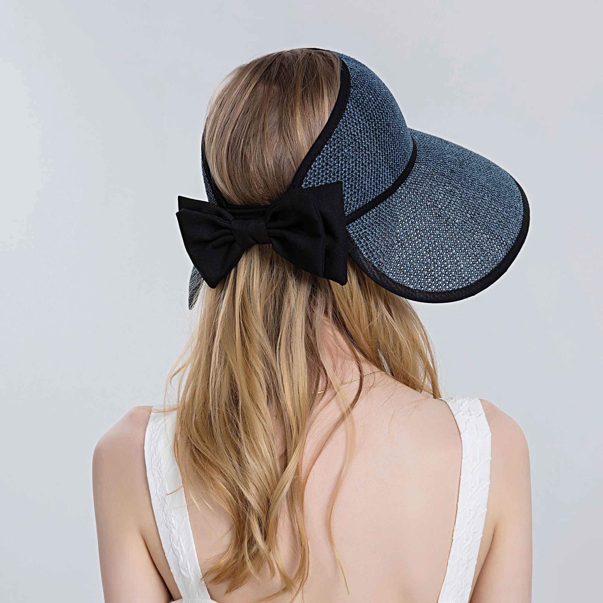 Anna-Kaci Womens Roll Up Straw Sun Visor Wide Brim Bow Detail Adjustable UV Protection Packable Hat