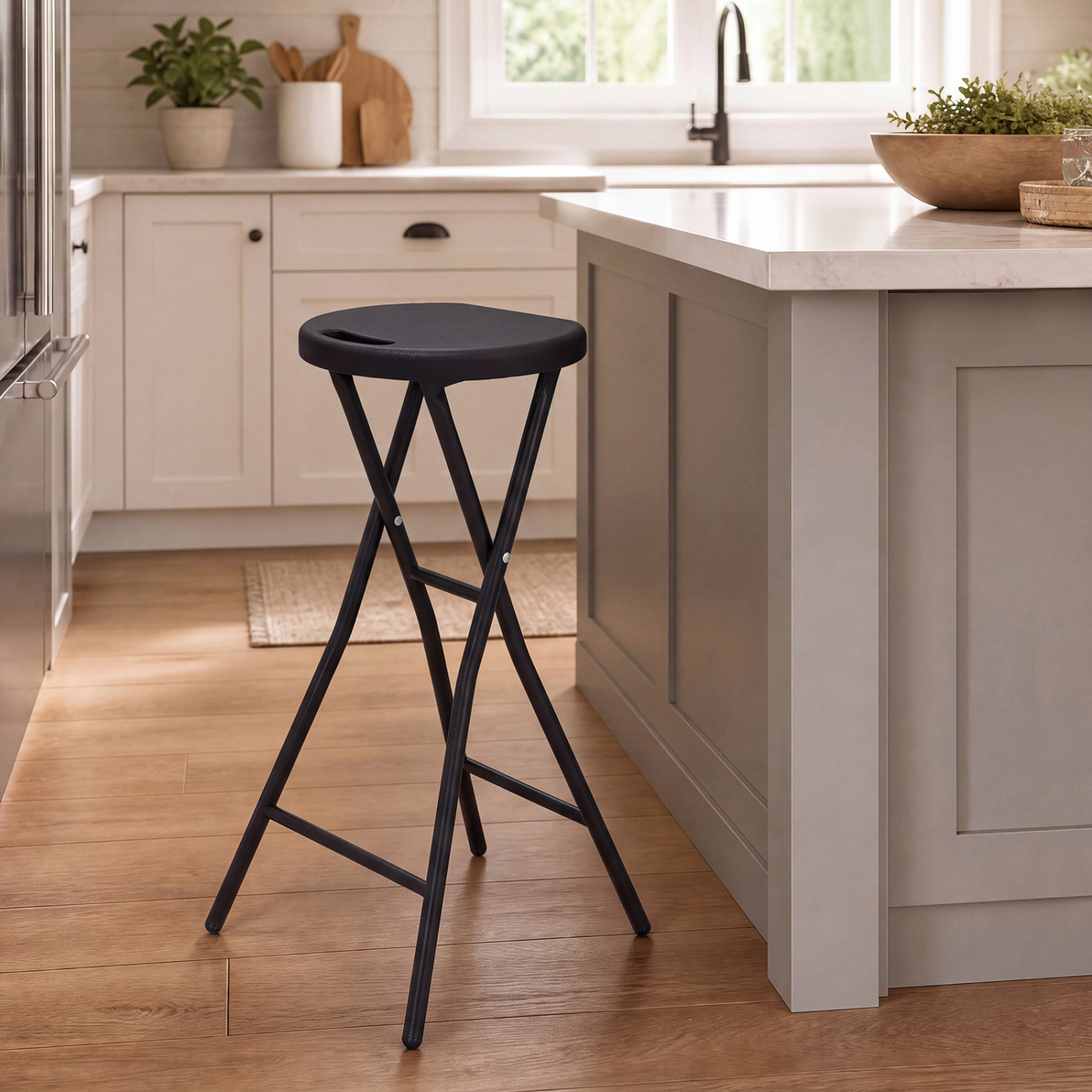 LJG 27.5" Folding Bar Stool with HDPE Seat & Carry Handle for Kitchen Bar Fishing