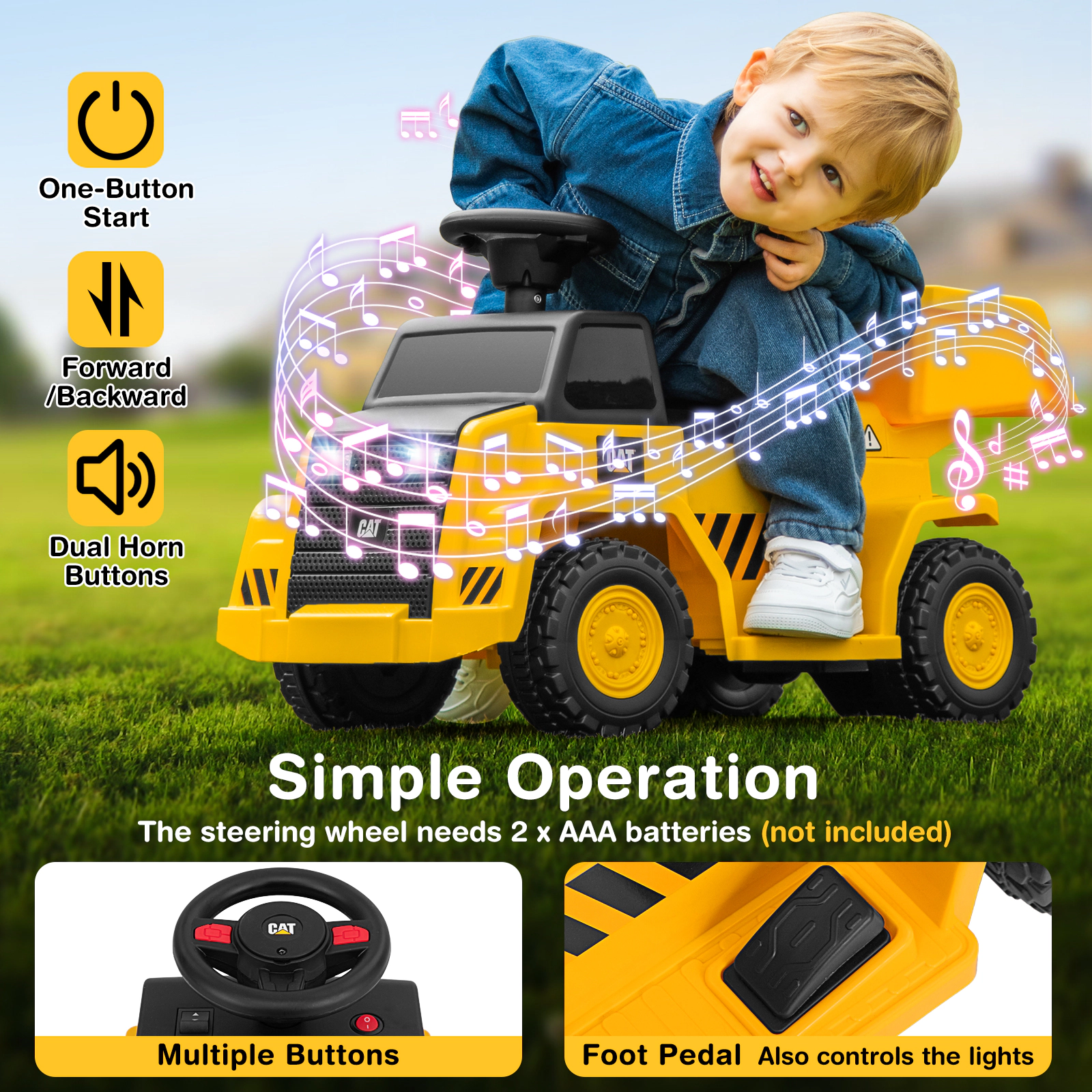 Hivvago 6V Electric Licensed Caterpillar Construction Vehicle with One-Button Start-Yellow