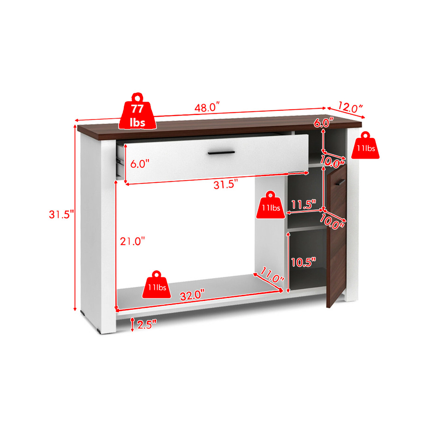 Hivvago 48" Multi-Functional Console Table with Storage Drawer and Cabinet