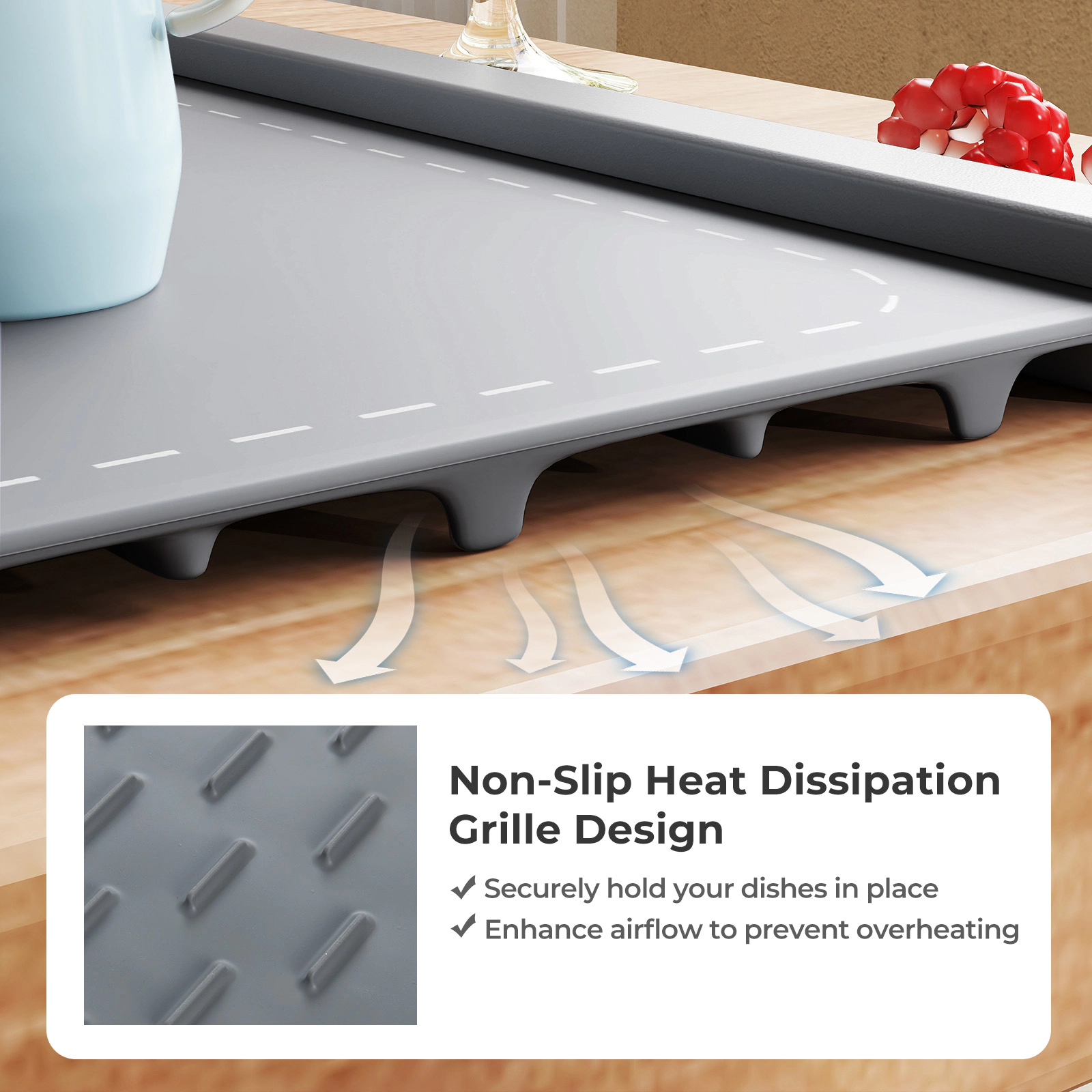 SUGIFT Gray Rollable Electric Food Warming Mat with 3 Heat Settings and Timer 260W 24-in W 17-in D 0.8-in H