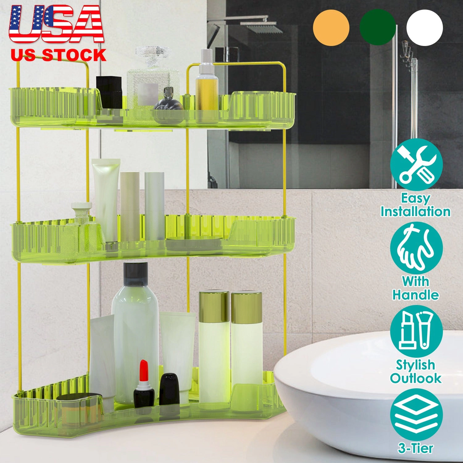 GBruno 3-Tier Corner Bathroom Countertop Organizer