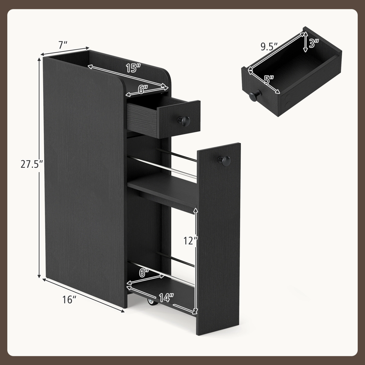 SlickBlue Narrow Bathroom Cabinet with Pull-Out Storage Drawers