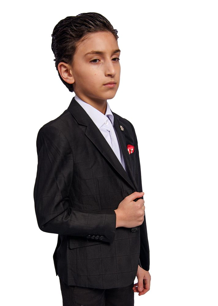 Elie Balleh Boys Slim Fit Windowpane Jacket