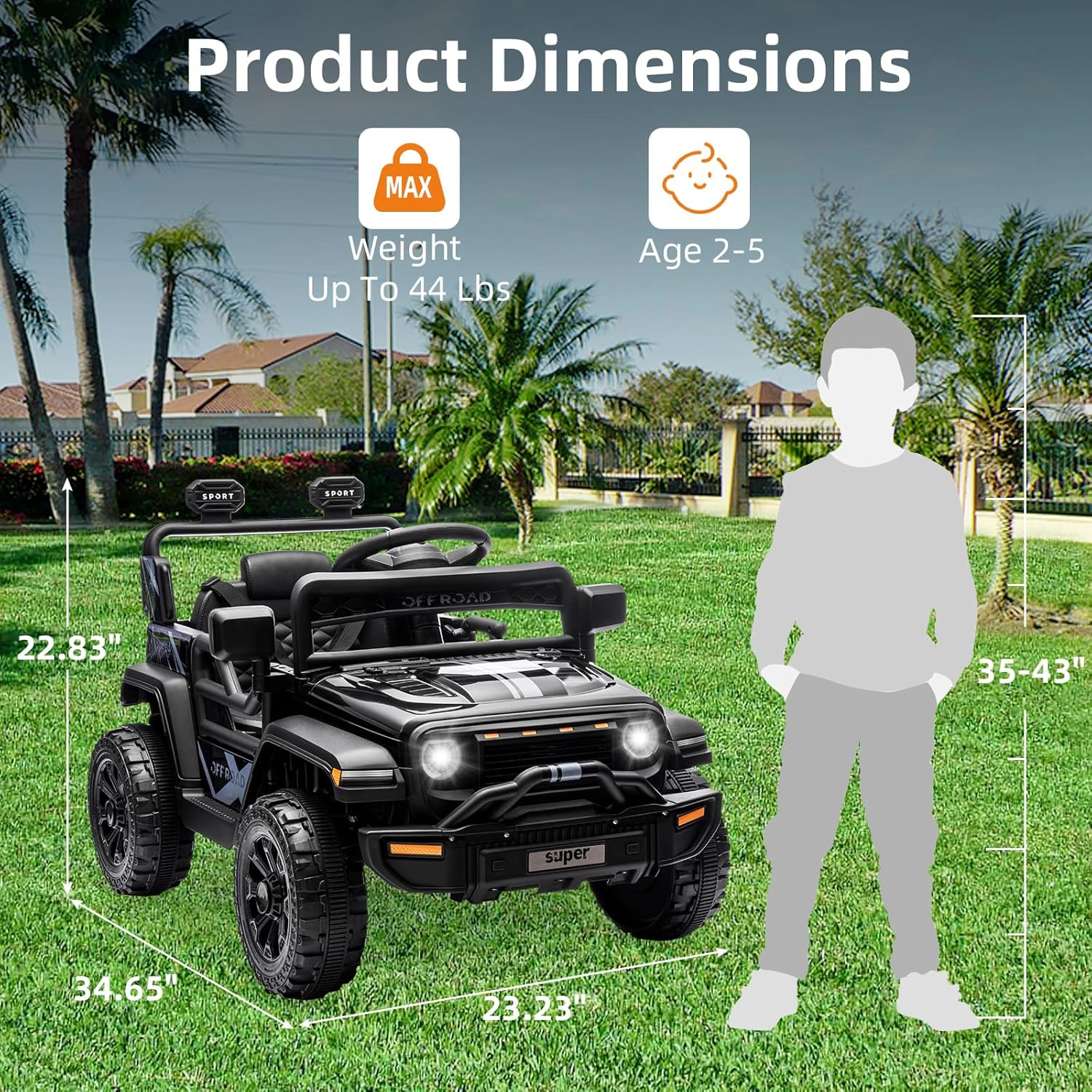 Enjyam 12V Kids Ride On Truck, Electric Vehicle with Parent Remote, LED Lights, Music, 2 Speeds