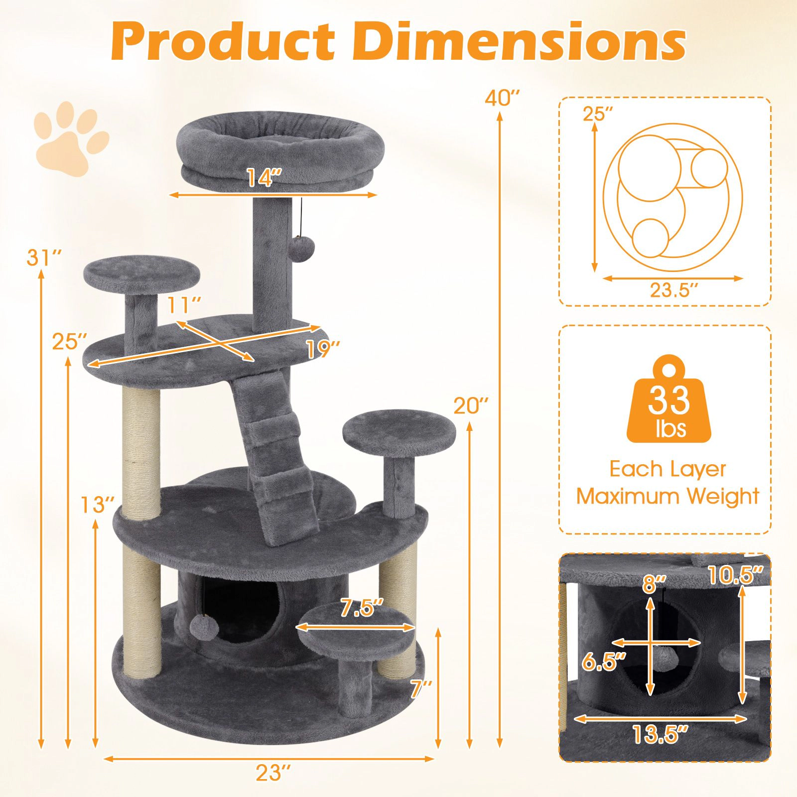 SlickBlue Compact Cat Tree with Condo, Ladder and Multiple Platforms