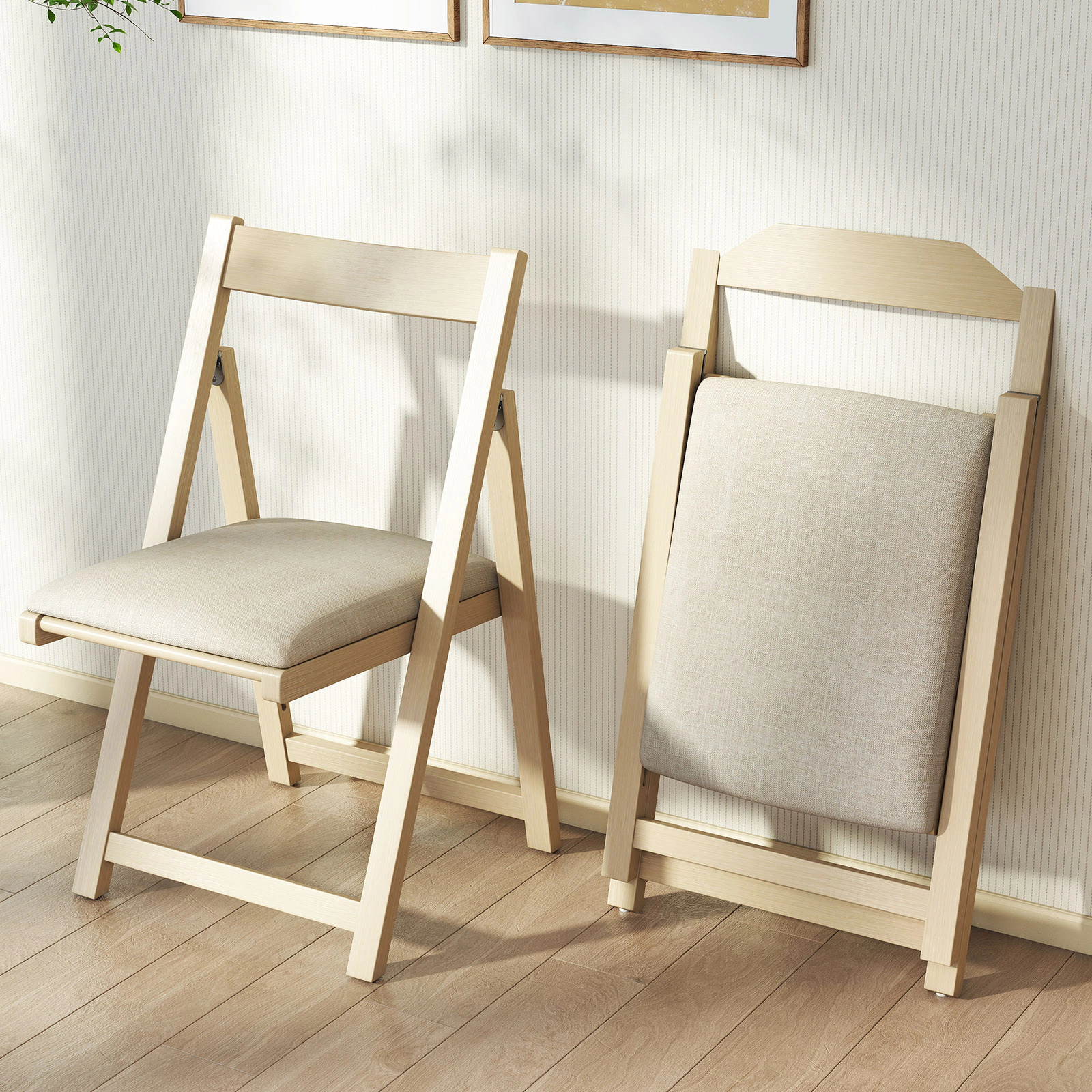 LJG Folding Upholstered Dining Chair Set of 4 with Curved Backrest