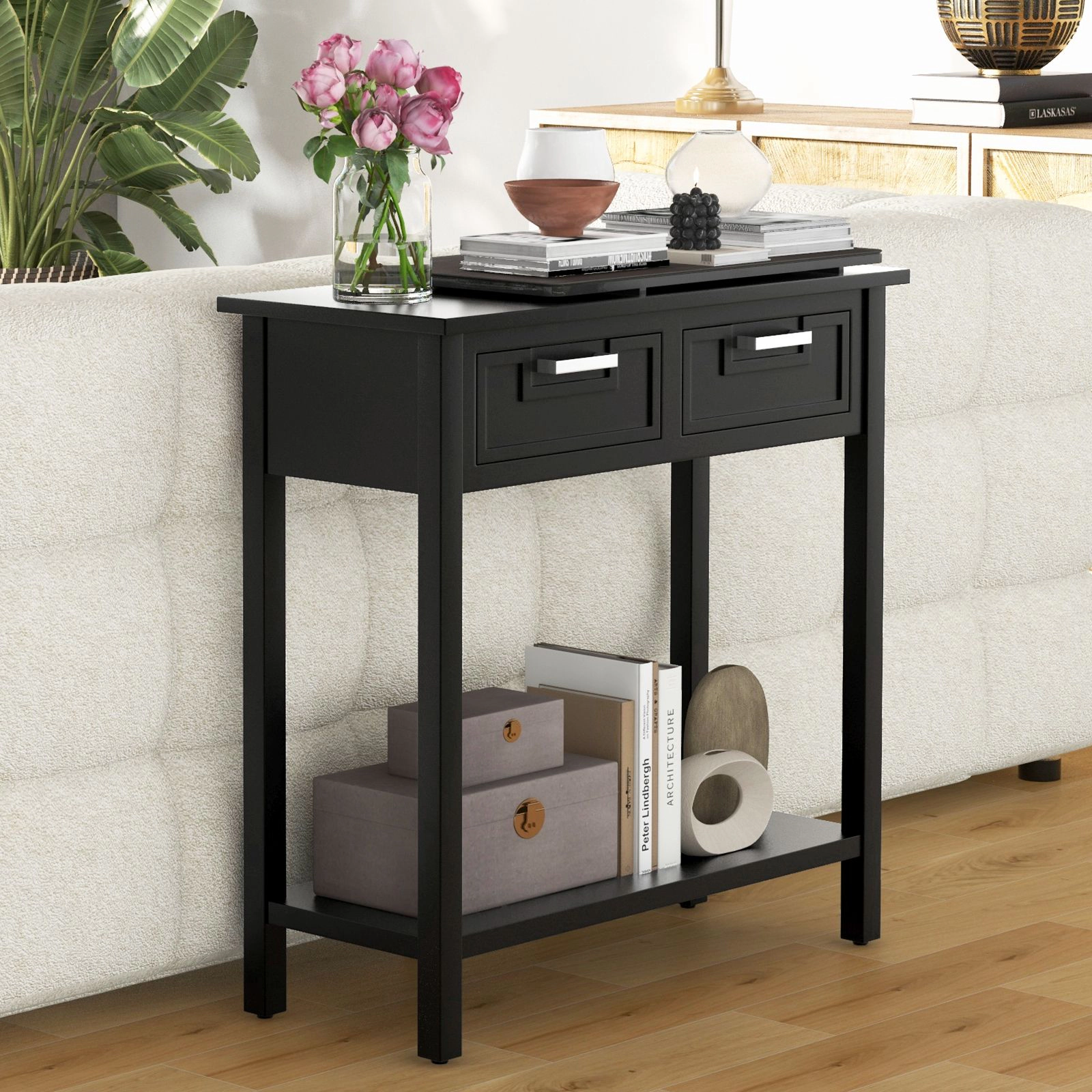 SlickBlue Narrow Console Table with Drawers and Storage Shelf