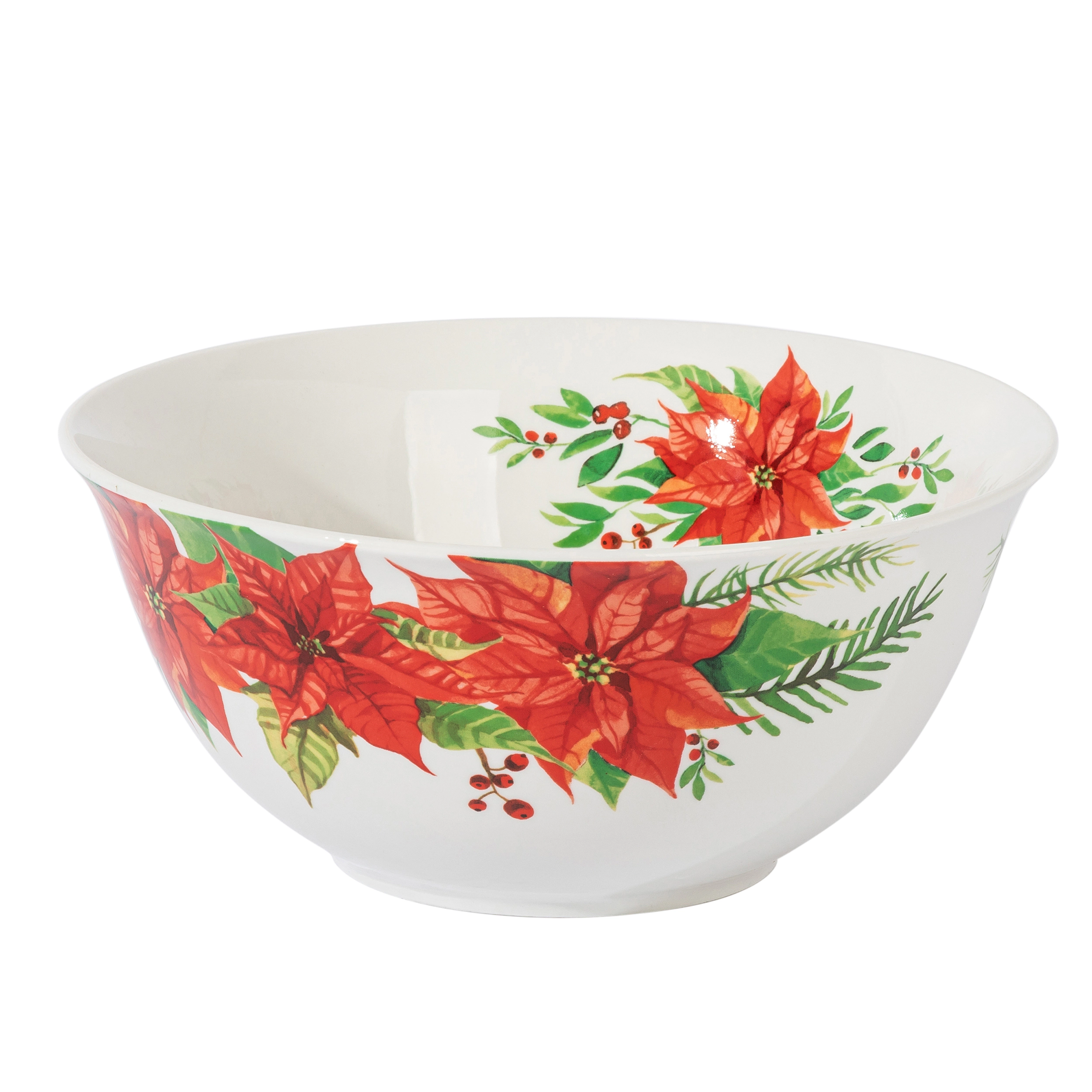 Gibson Home 4 Piece Ceramic Serving Set in White With Poinsettia Decorations