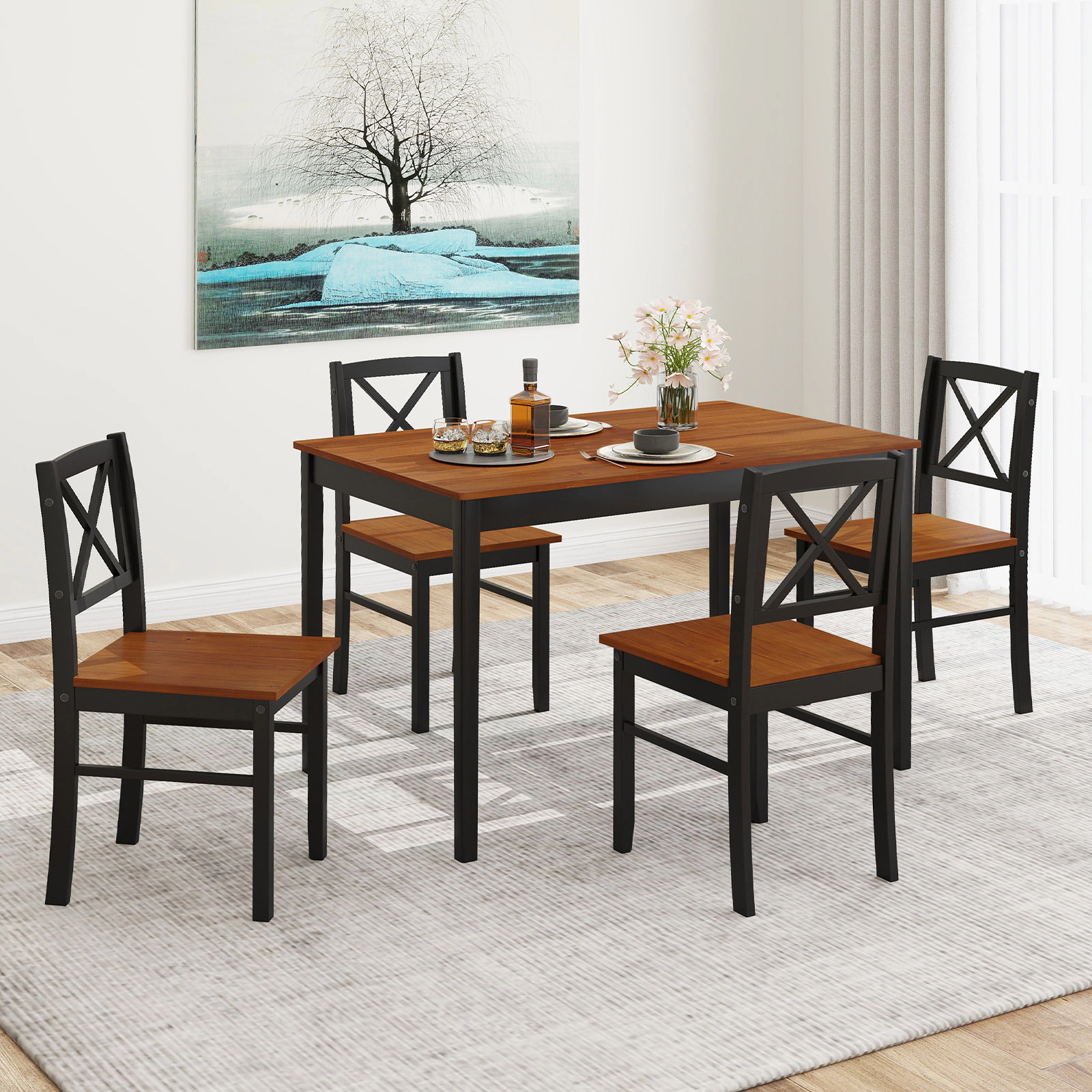 LJG 5 Piece Dining Table Set with Rectangular Kitchen Table and 4 Chairs for 4 People
