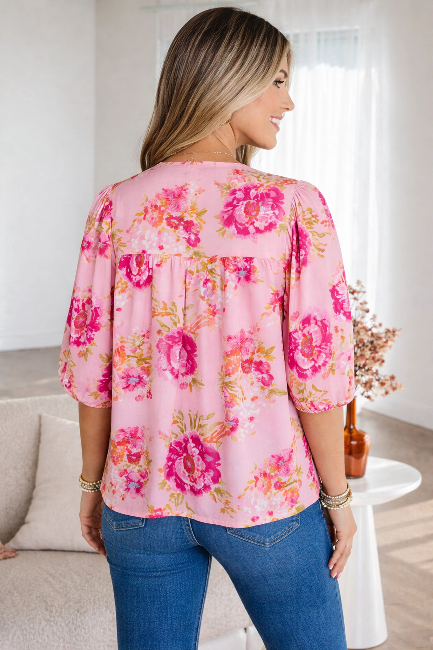 Threaded Pear Women's Nicole Puffy Half Sleeve Blouse