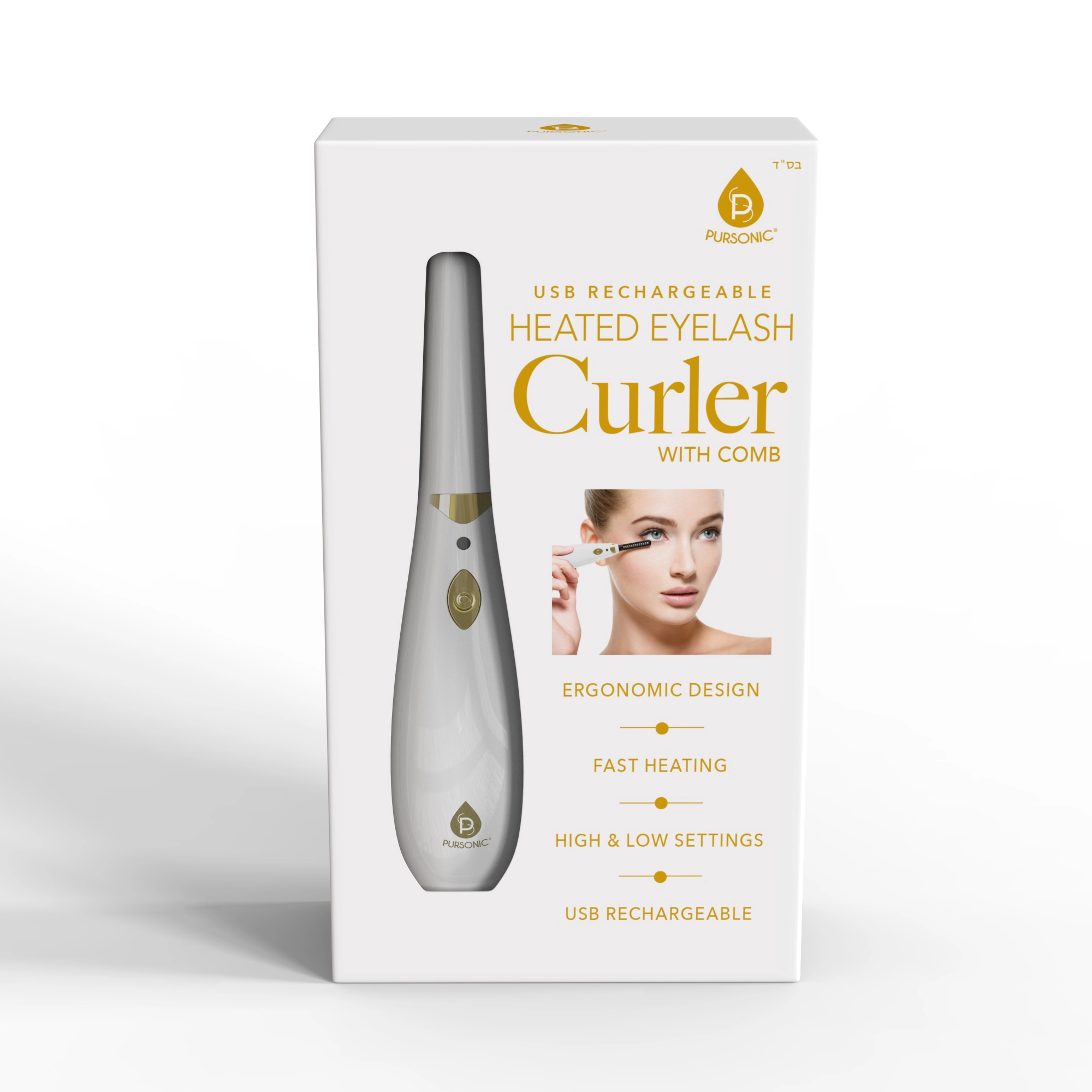 Pursonic Women's Rechargeable Heated Eyelash Curler with Comb