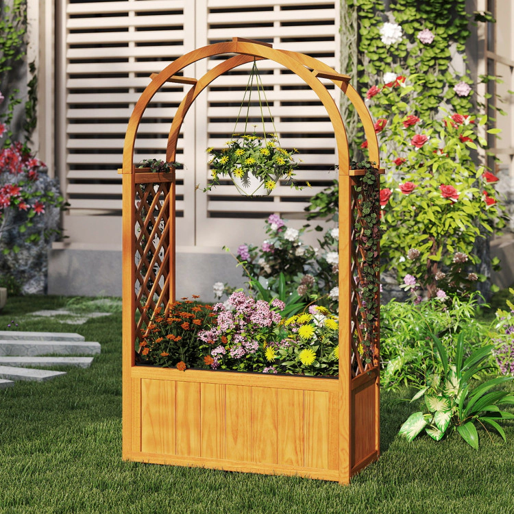 Hivvago Wooden Raised Garden Bed with Lattice Trellis and Arched Roof