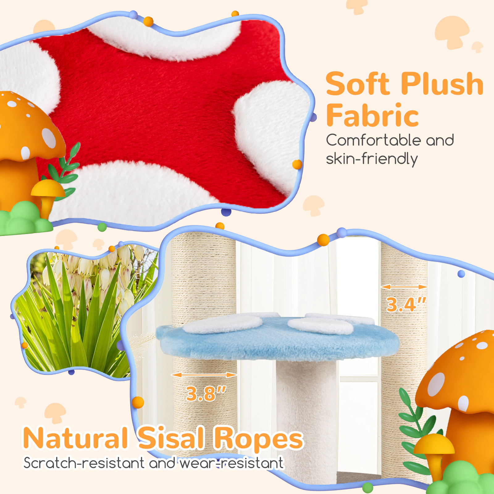SUGIFT 48-in Mushroom-Shaped Cat Tree with Top Condo 14-in Padded Platforms and Sisal Scratching Posts