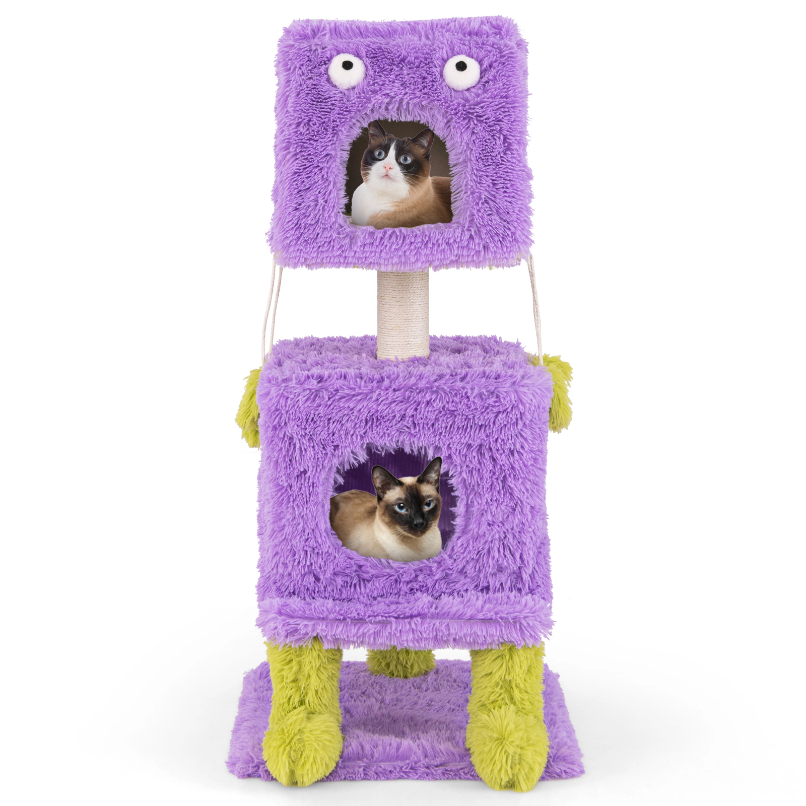 SUGIFT Monster Cat Tower Purple 44 in with 2 Private Condos and Plush Covering