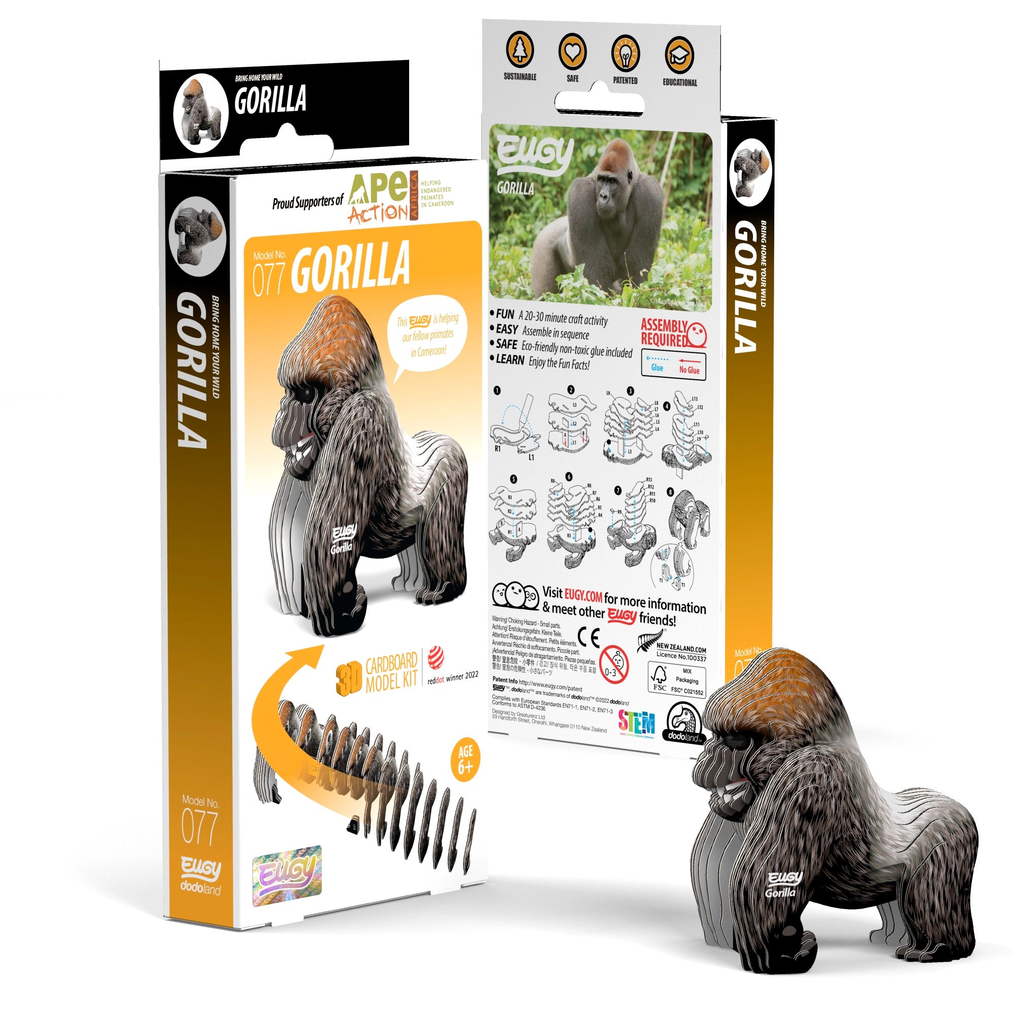 EUGY Gorilla 3D Puzzle - contains 32 puzzle pieces