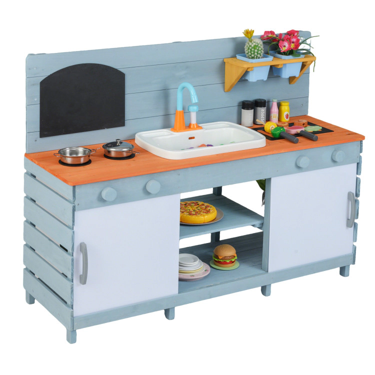 Hivvago Kids Play Kitchen Set with Stoves for Boys Girls Aged 3-8-Blue