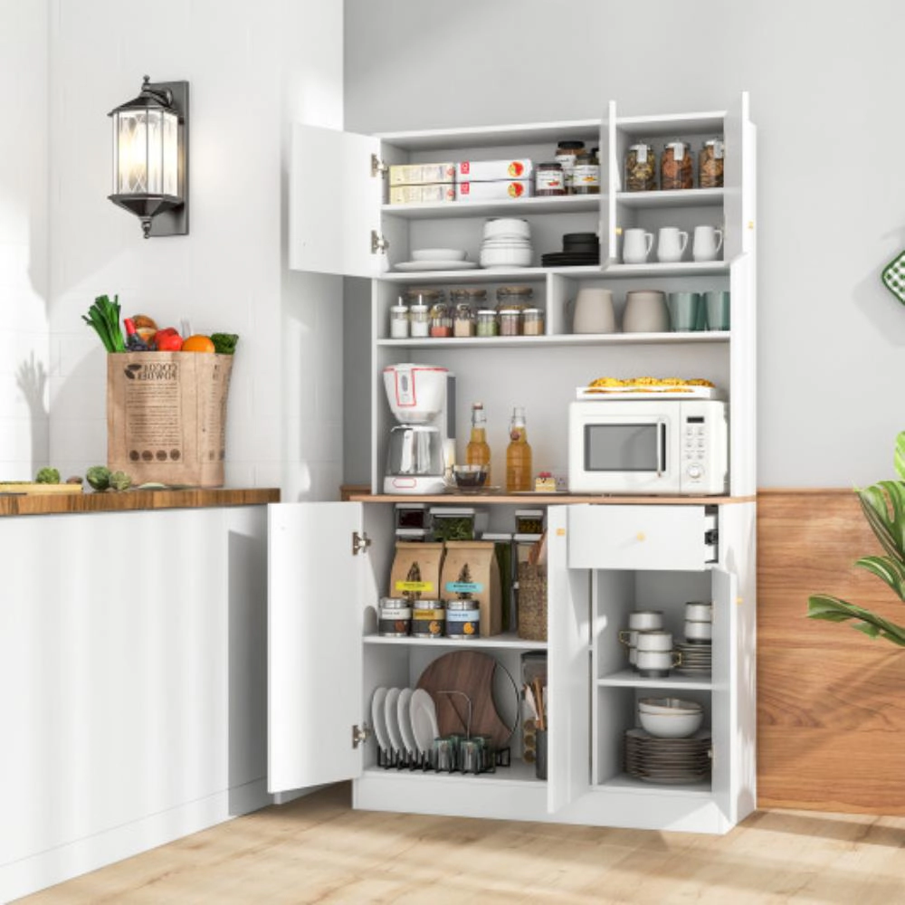 Hivvago 71 Inch Tall Pantry Cabinet With Outlets For Dining Room-White