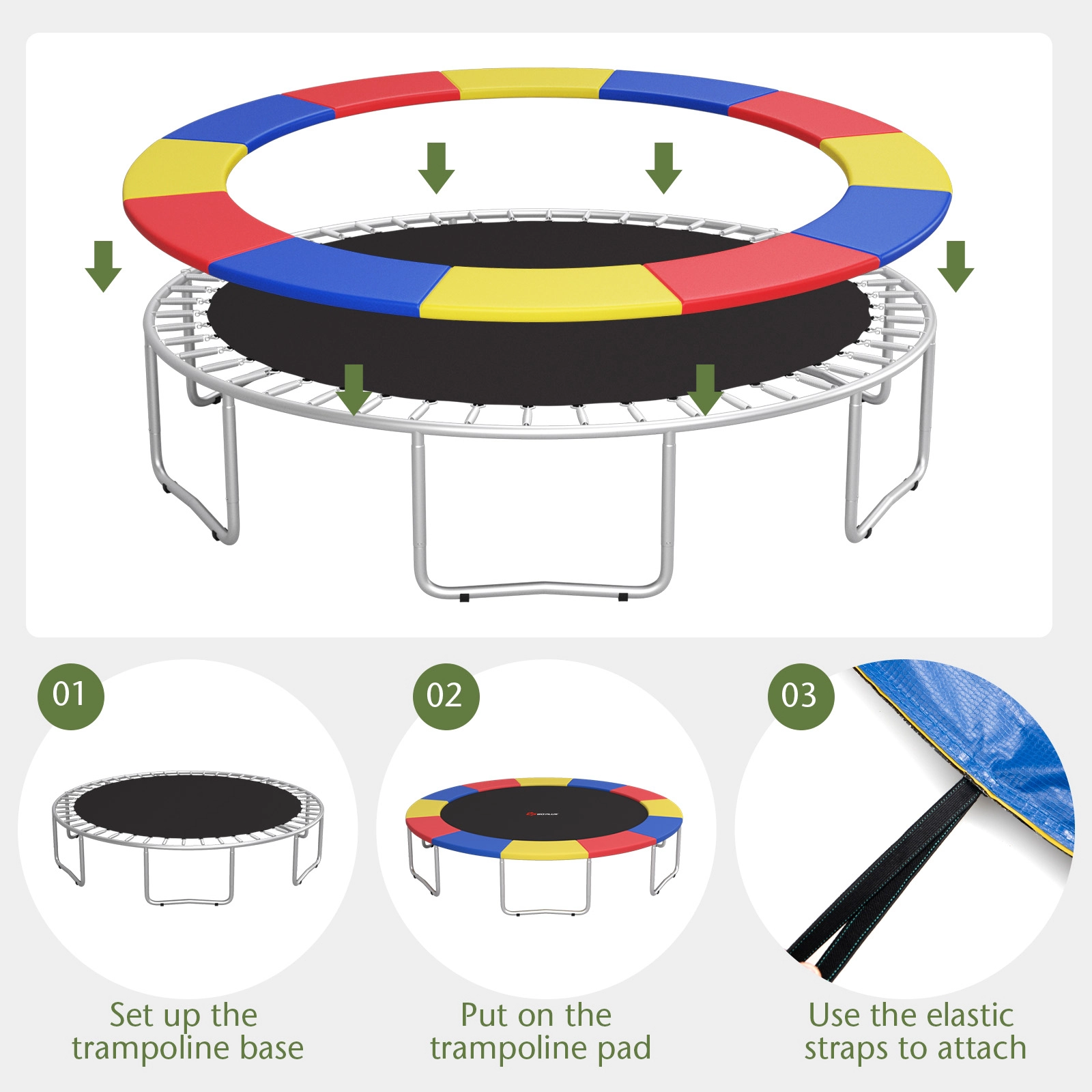 Hivvago 12 Feet Waterproof and Tear-Resistant Universal Trampoline Safety Pad Spring Cover