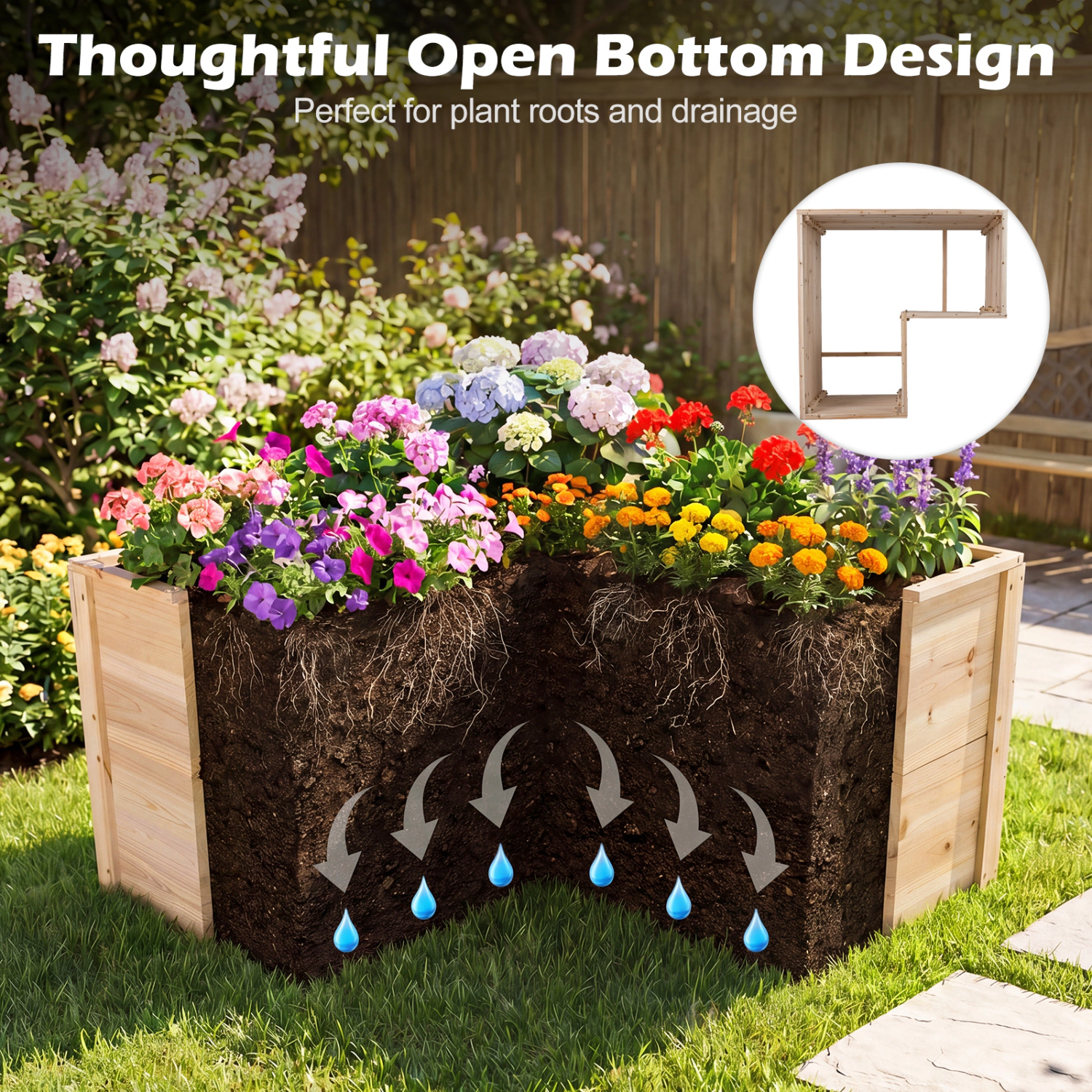 SlickBlue L Shaped Raised Garden Bed with Deep Planter Box for Outdoors