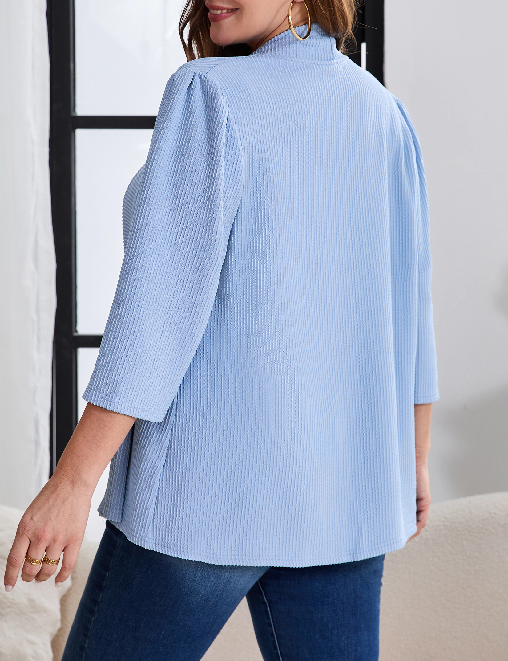 KOJOOIN Women's Plus 3/4 Sleeve Cardigan Open Front Knit Sweater Lightweight Ribbed Coat