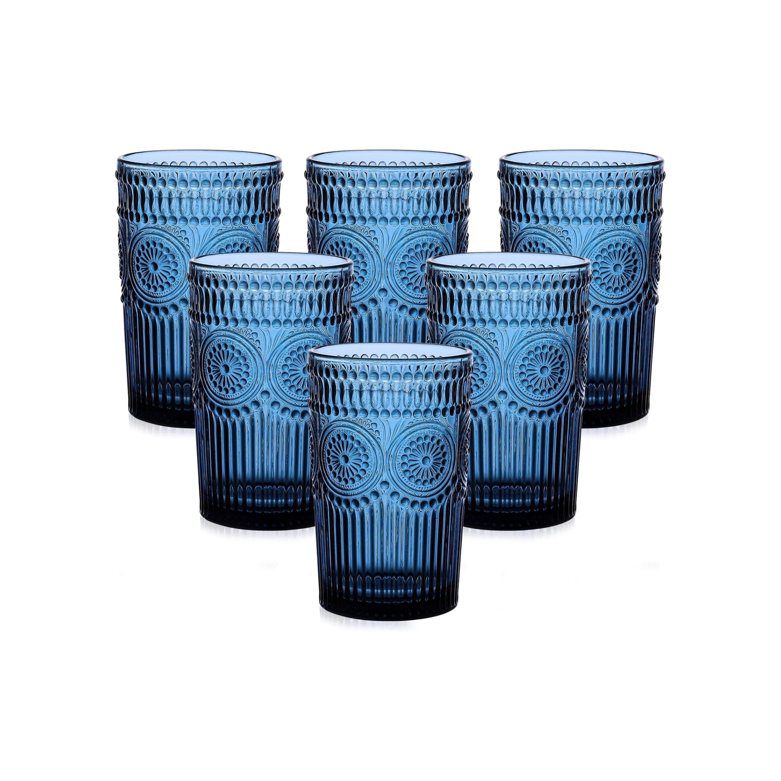 Stock Preferred Pack of 6 Vintage Flower Embossed Textured Drinking Glasses 13 Oz