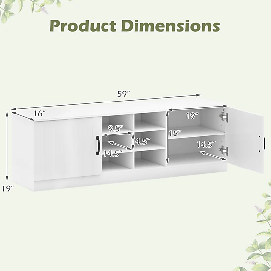 Glintex 59-Inch Shoe Bench with 6 Storage Compartments and Double Doors
