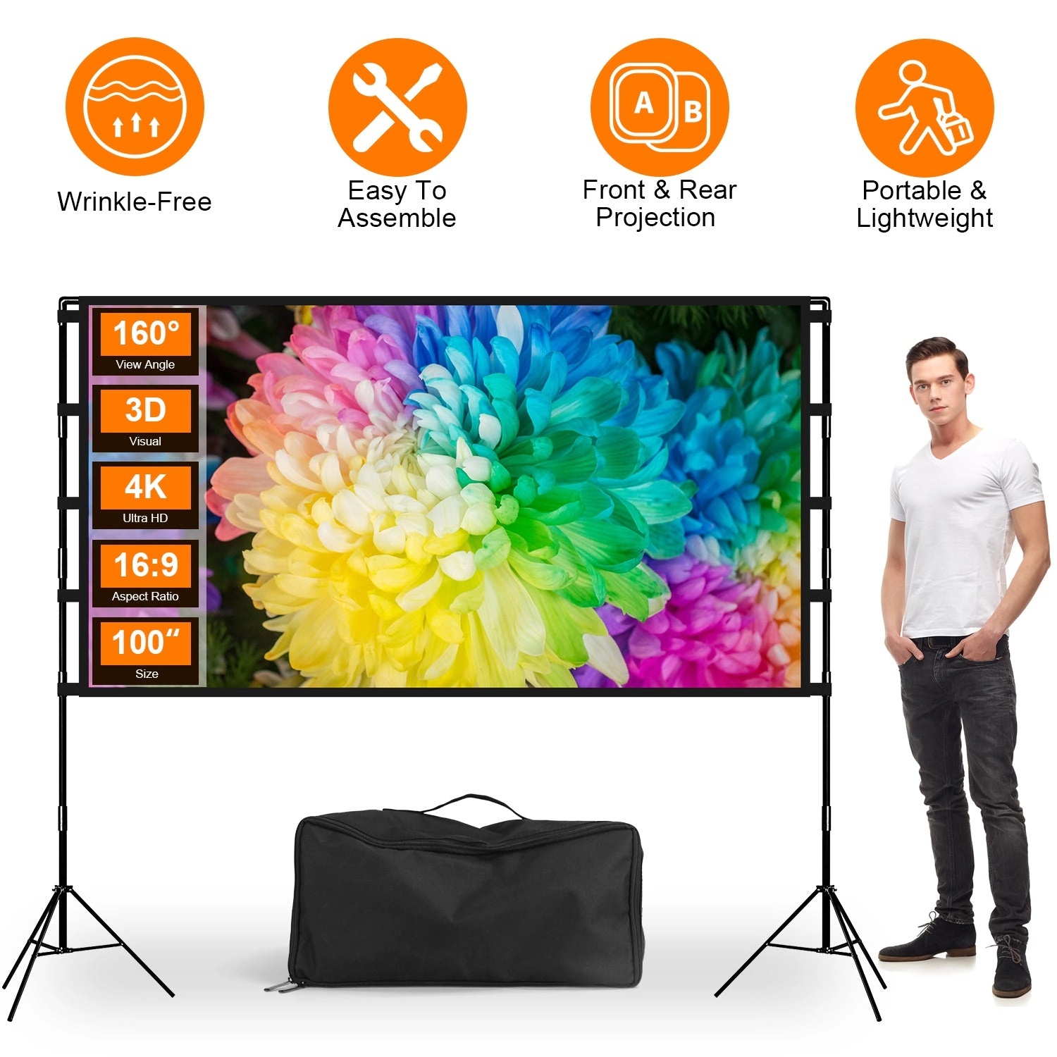 GBruno 120 In 4K HD Projector Screen With Stand