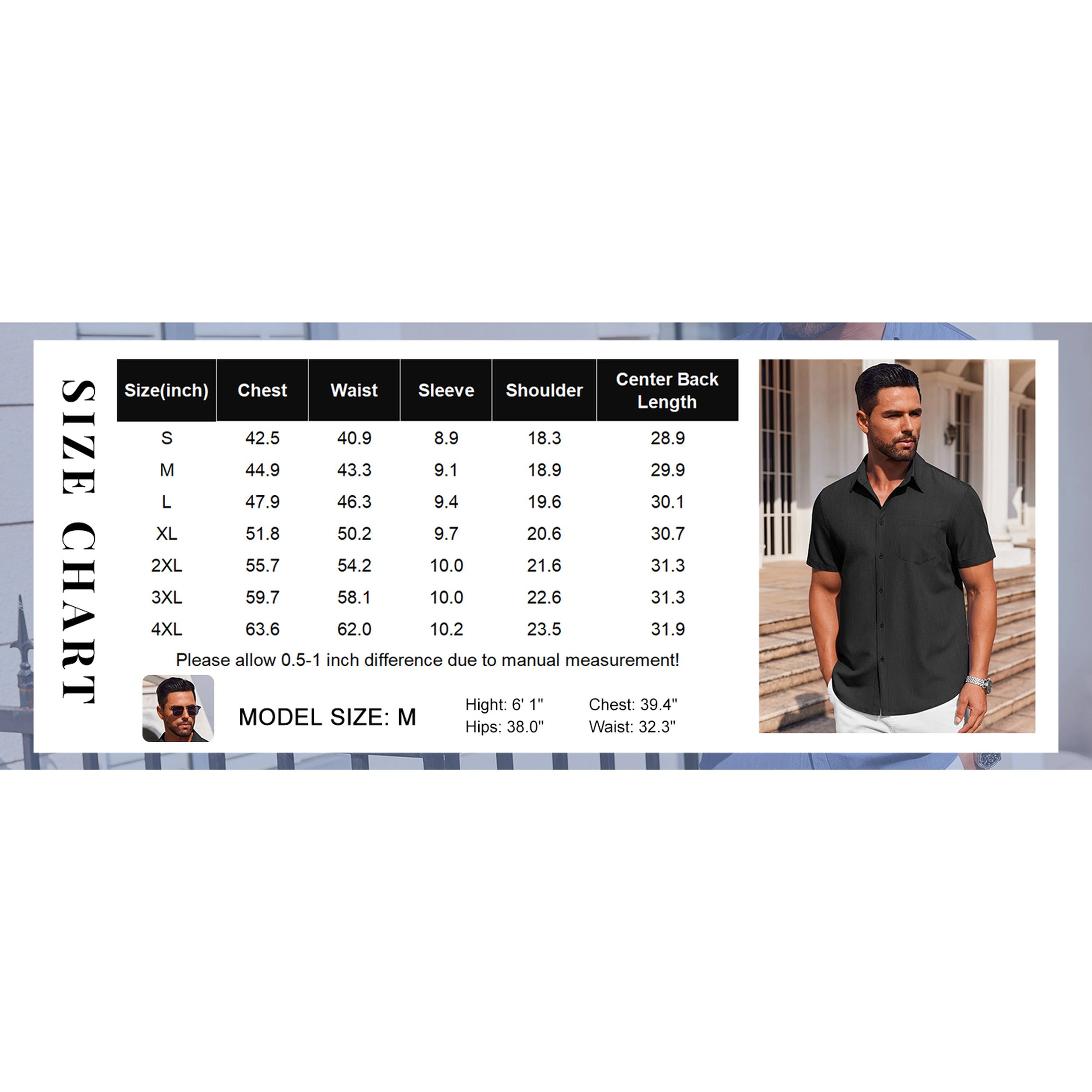 COOFANDY Mens Short Sleeve Button Down Shirt  Lapel Collar Pocket Casual Tops