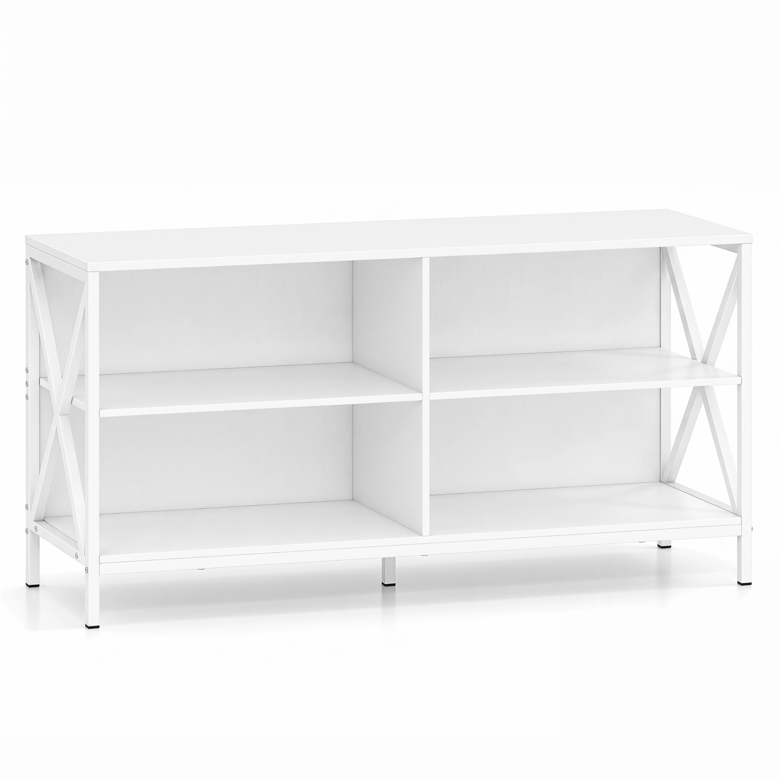 SUGIFT White TV Stand for TVs up to 55 in Wooden Entertainment Center with X-Shaped Frame