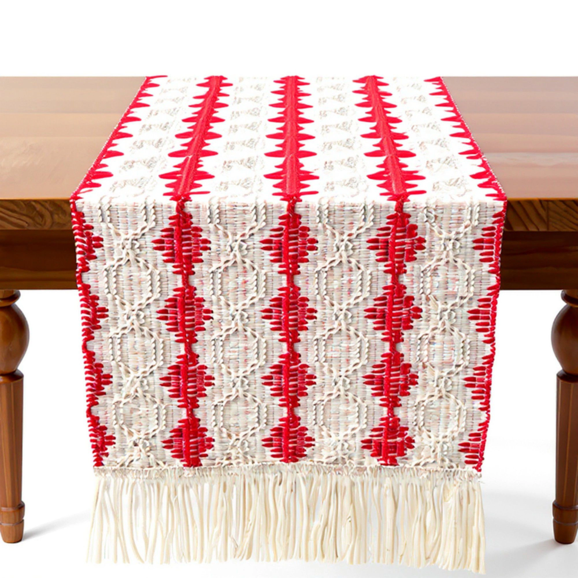 Alilang Women Woven Table Runner with Geometric Diamond Pattern and Fringe Ends