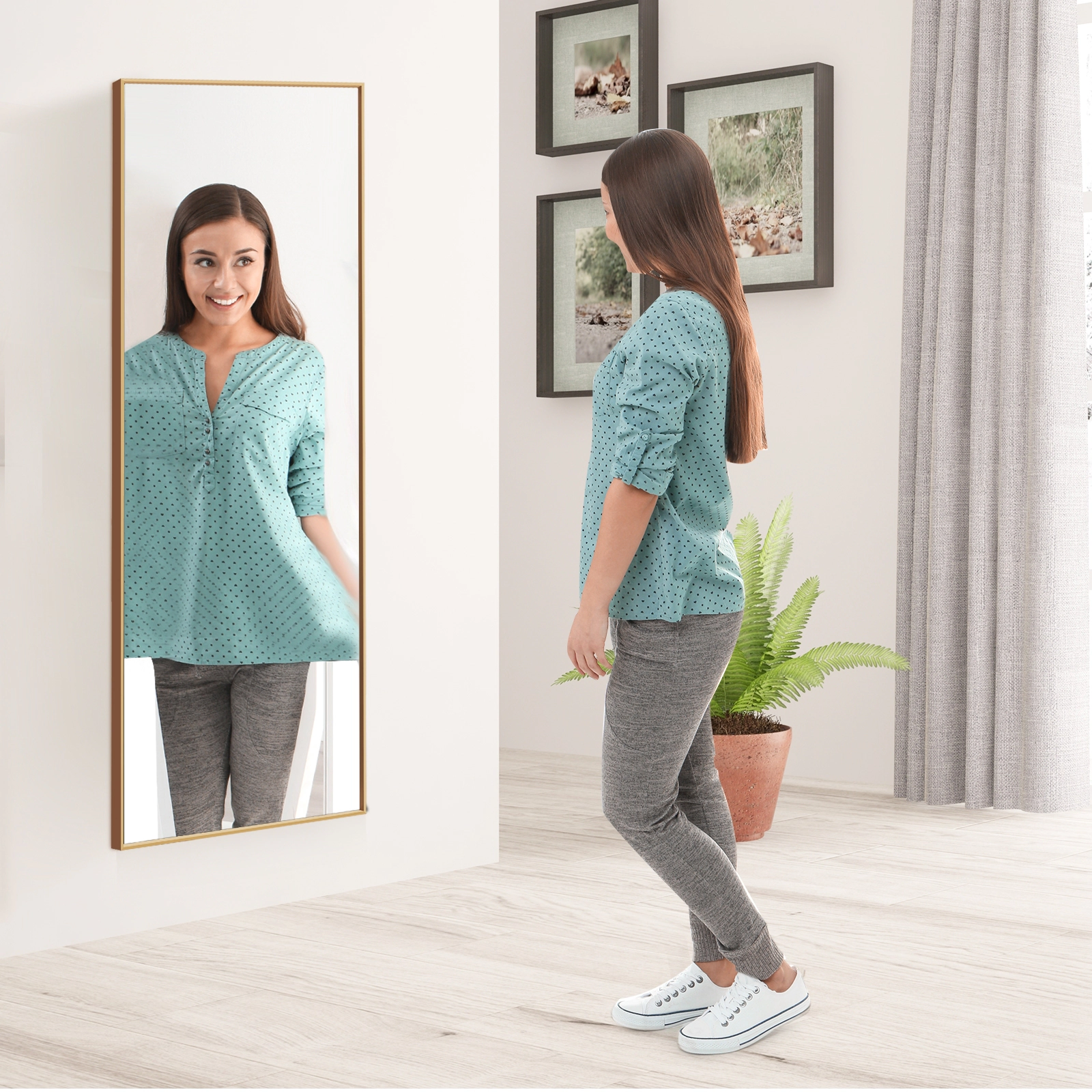 SUGIFT 59 Inch Full Length Mirror Golden Large Rectangle Floor Mirror