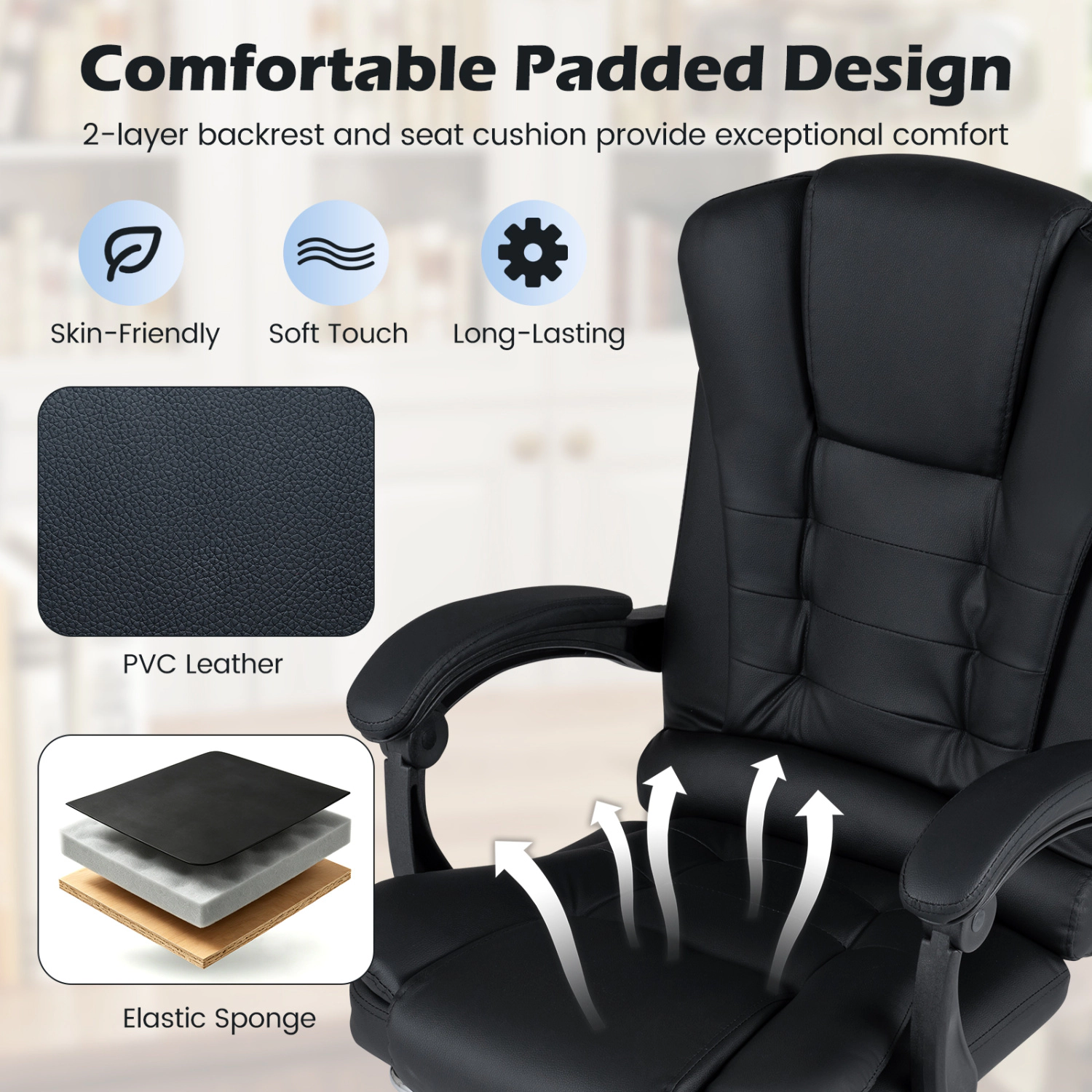 LJG Massage Office Chair with Footrest & Reclining Backrest and Swivel Seat