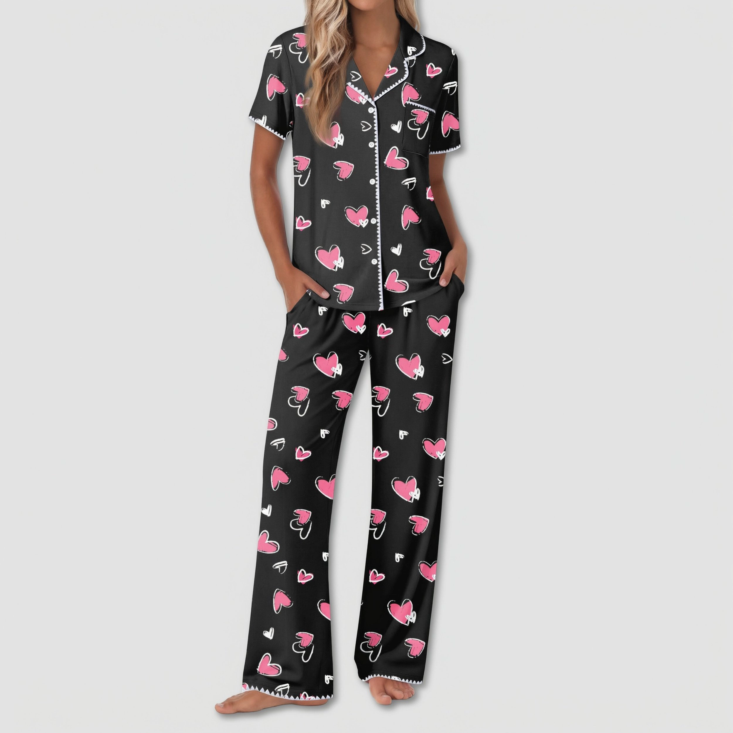 Ekouaer Pajamas for Women Set Button Up Soft Pjs Short Sleeve 2 Piece Lounge Sets Comfy Sleepwear