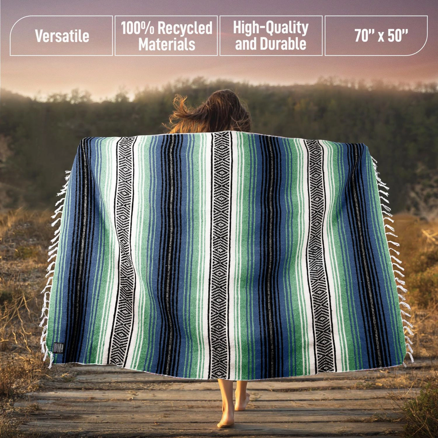Zulay Kitchen Extra Large Mexican Blanket 70x50 Inch Authentic Woven Throw