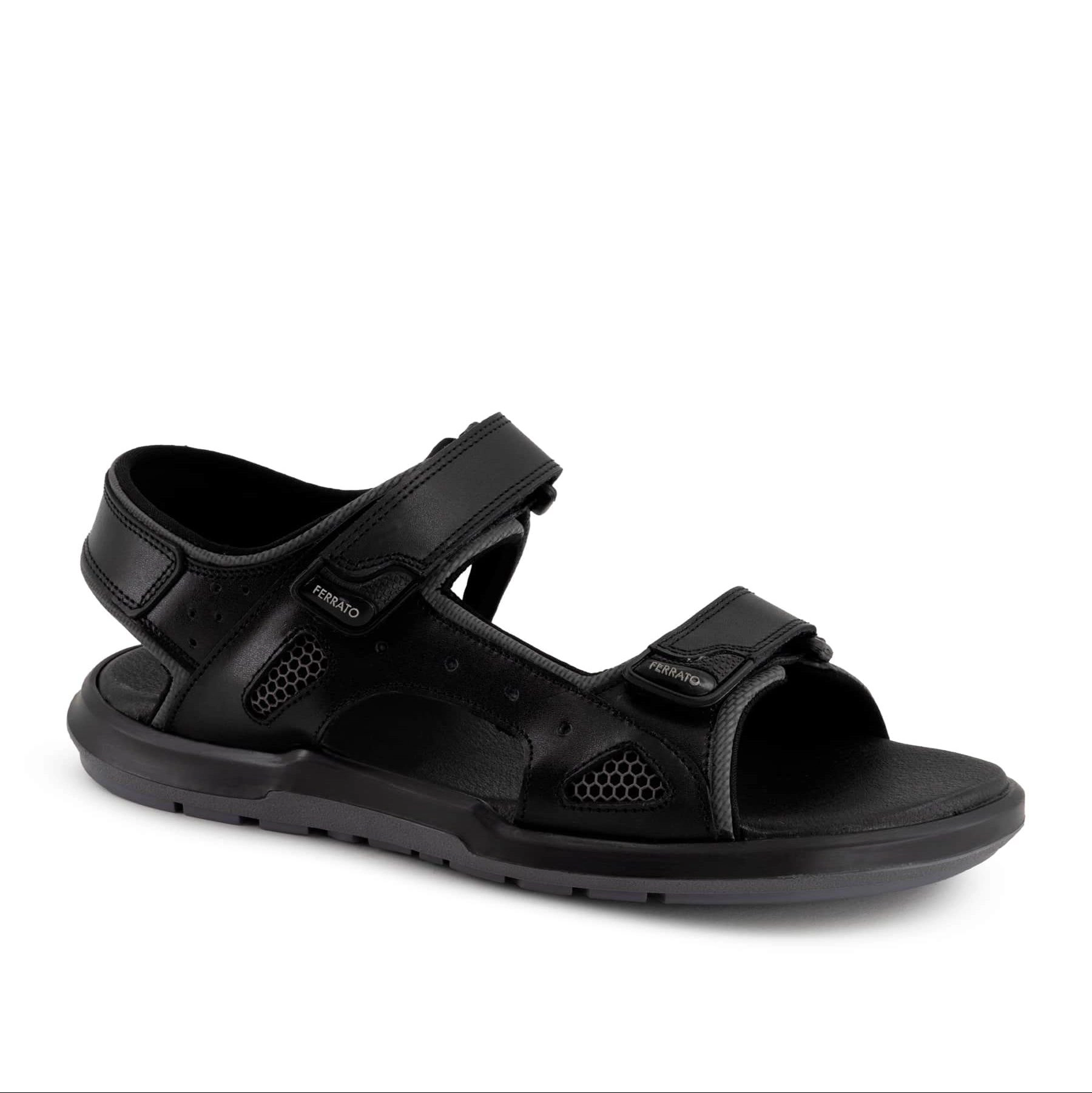 Ferrato Mens Leather Sandals - Hook and Loop Closure