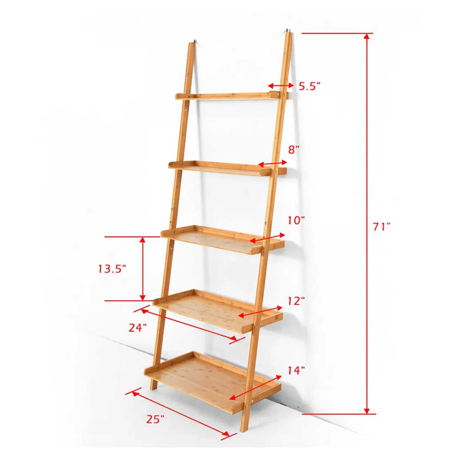 Hivvago Bamboo Ladder Shelf and Plant Stand with 5 Tiers