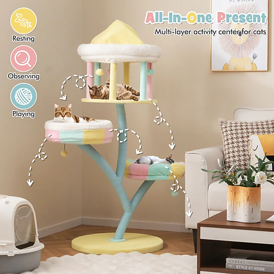 Glintex 57.5-Inch Cat Tree with 2 Detachable Perches and Curved Scratching Posts, Clear