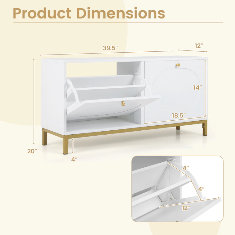 Hivvago Shoe Storage Bench Narrow Entryway Bench With 2 Flip Drawers Adjustable Shelves