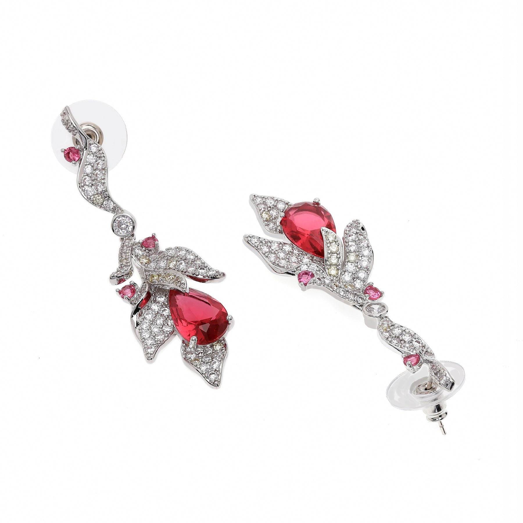 AGP PARIS Womens Red Leaf Motif Drop Earrings
