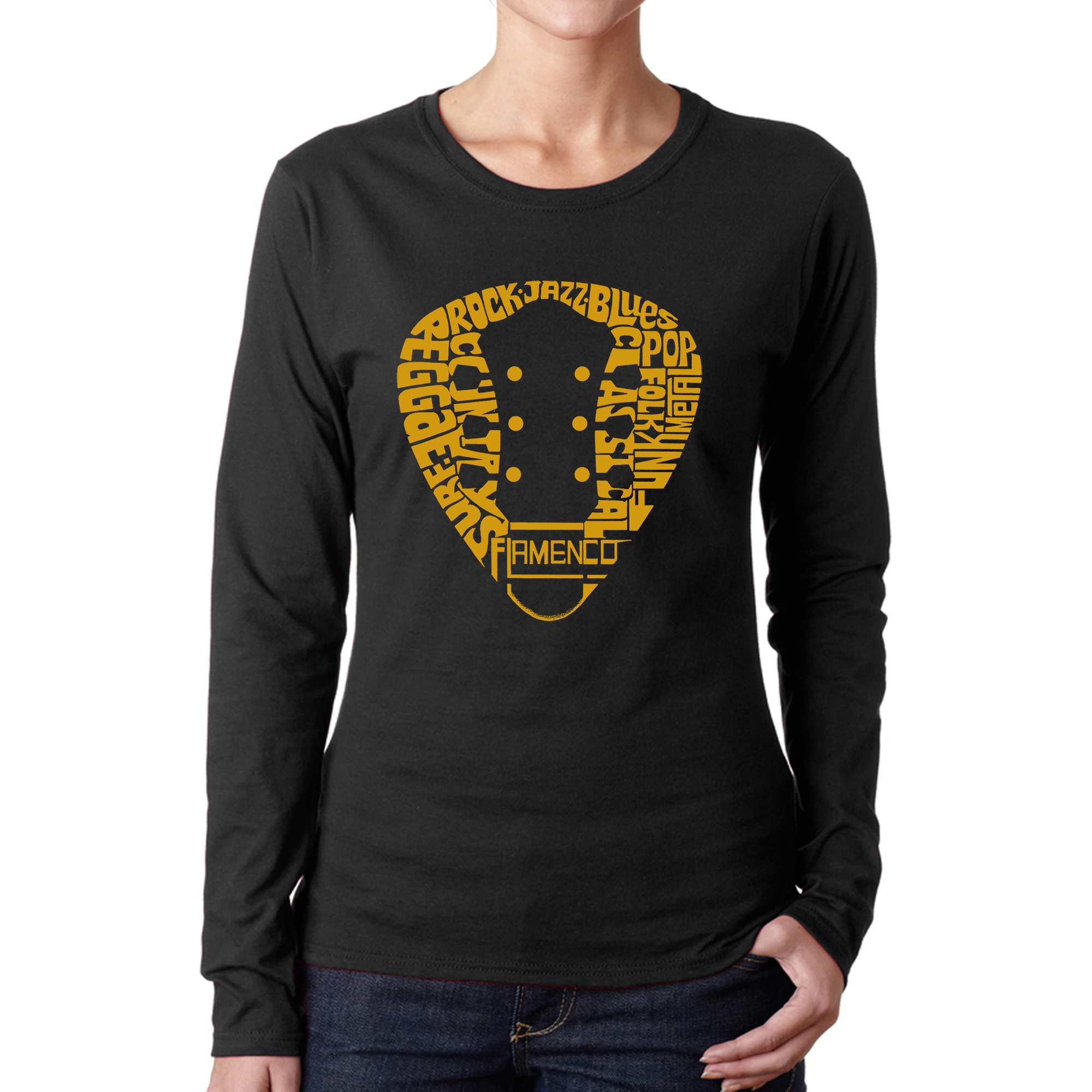 LA Pop Art Women's Word Long Sleeve T-Shirt - Guitar Pick Genres