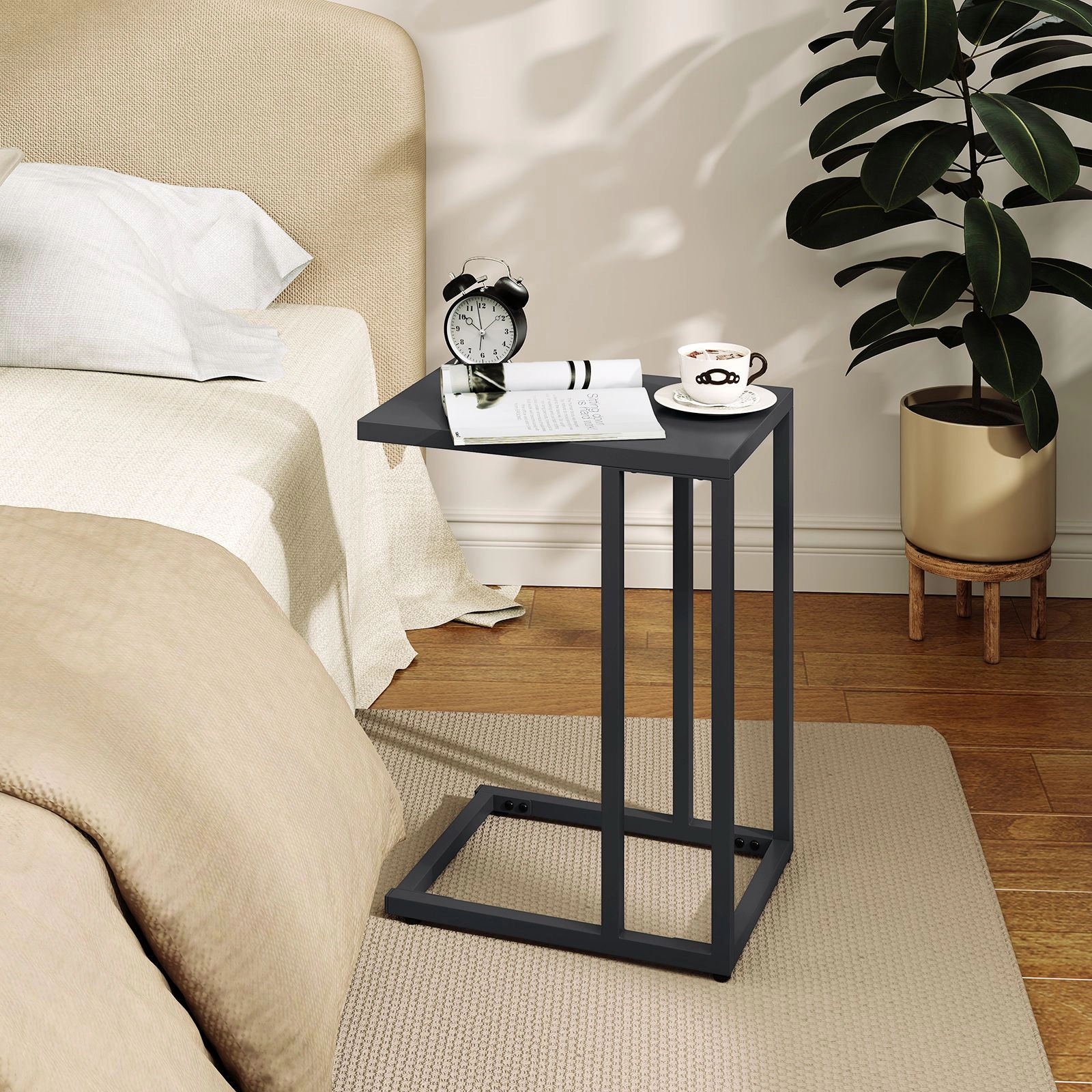 SlickBlue Dark Gray C-Shaped Sofa Side Table with 66 lb Capacity