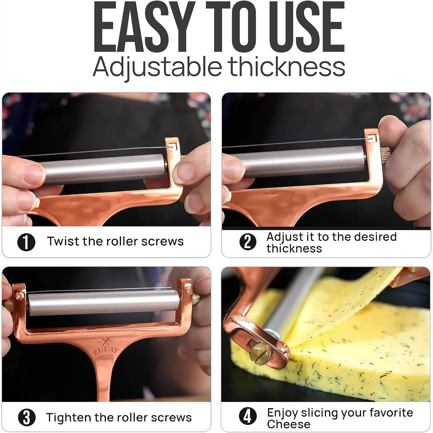 Zulay Kitchen Cheese Slicer with Adjustable Thickness and 2 Extra Wires